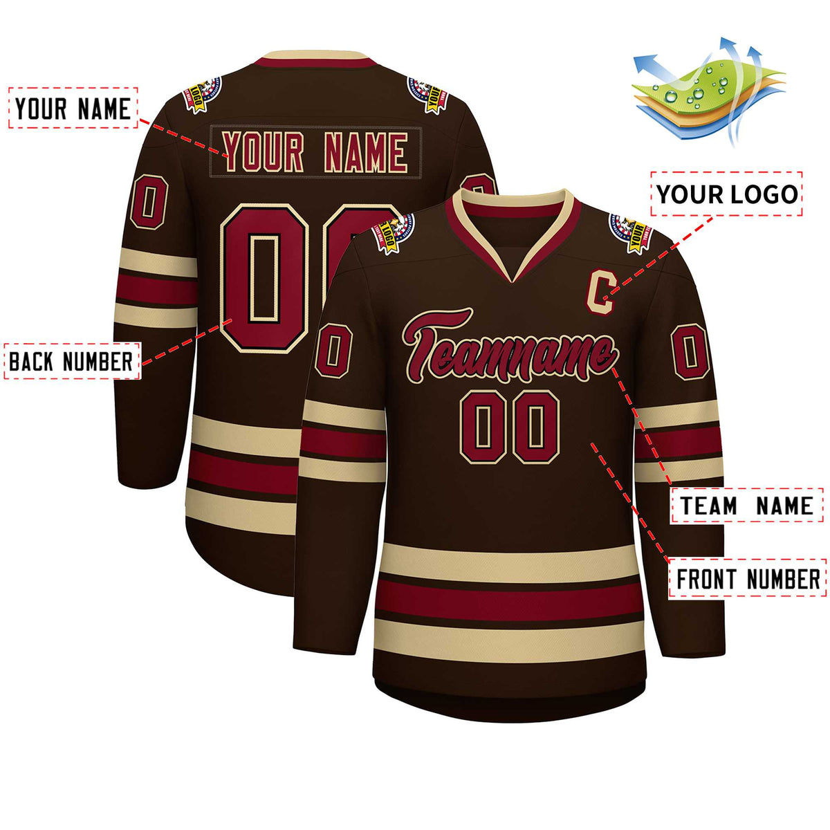 Custom Brown Crimson-Black Classic Style Hockey Jersey | KXKSHOP