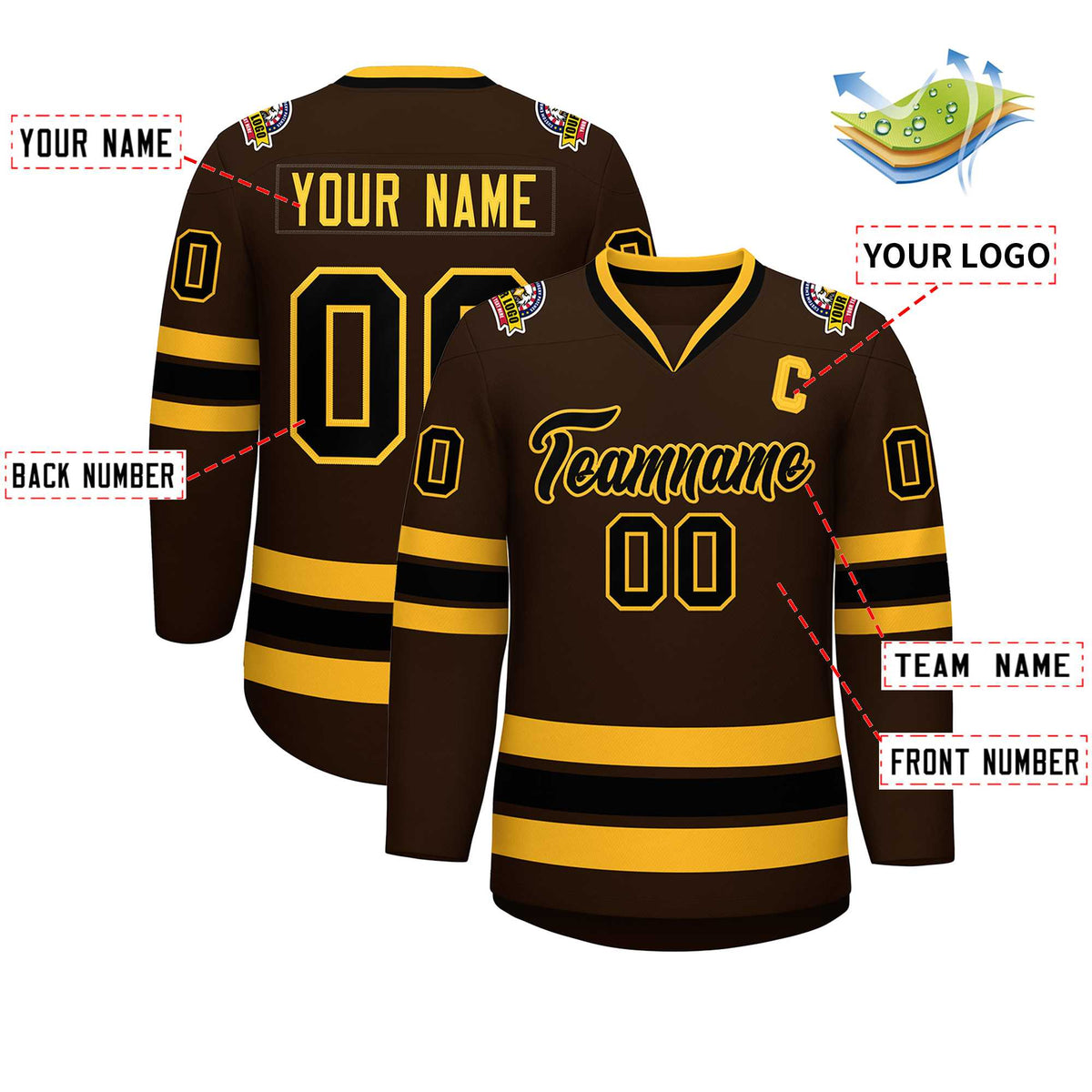 Custom Brown Black-Gold Classic Style Hockey Jersey | KXKSHOP