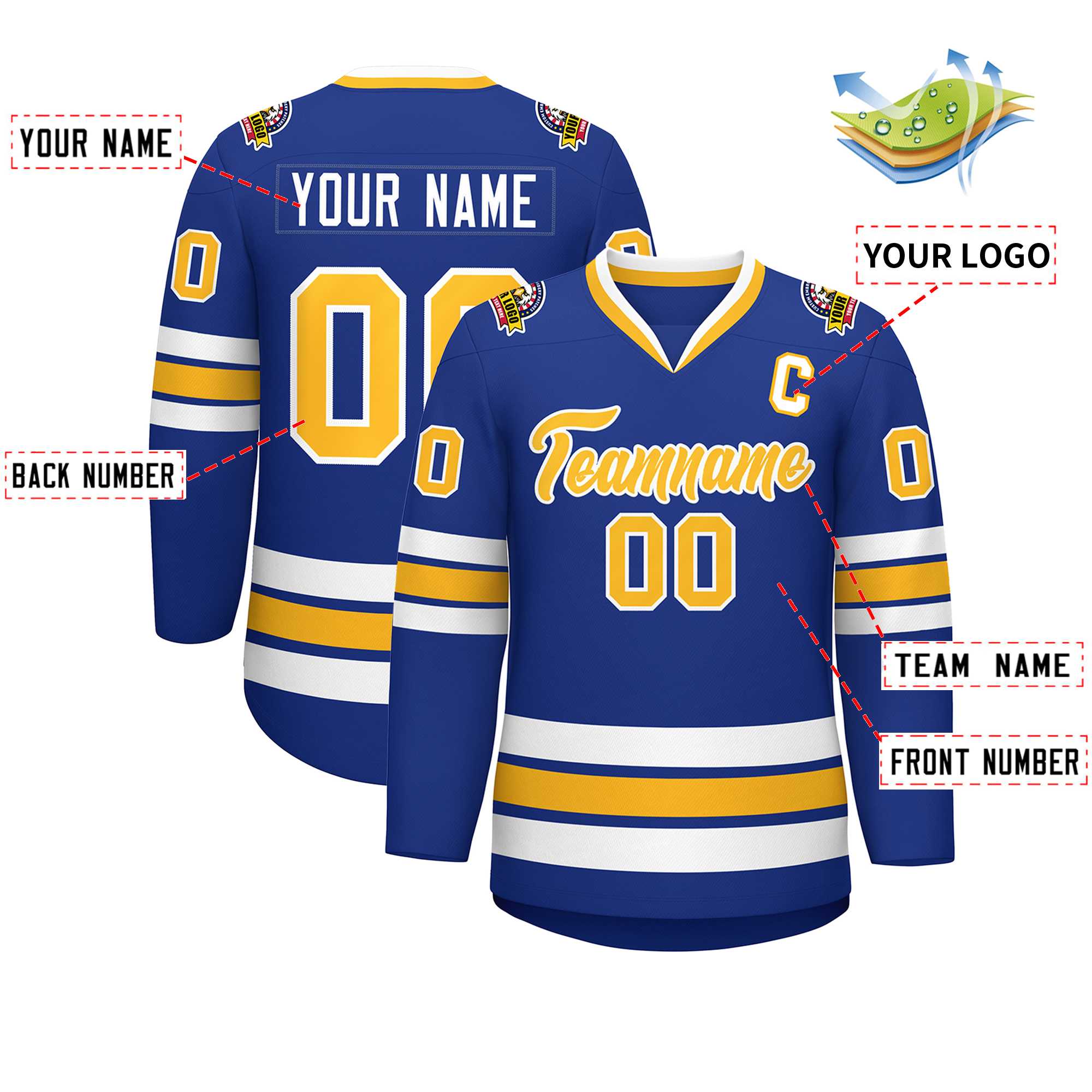 Custom Royal Gold-White Classic Style Hockey Jersey | KXKSHOP