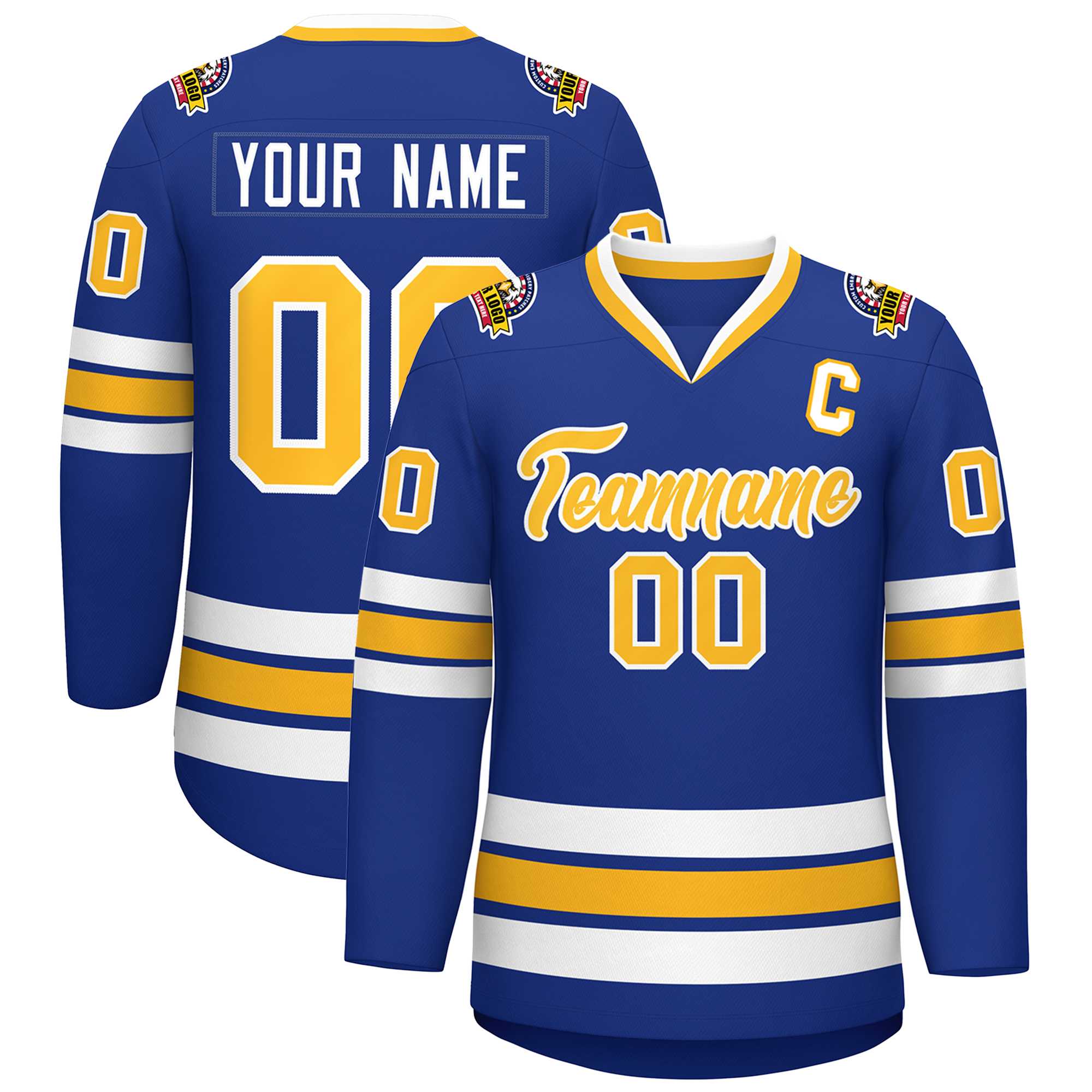 Custom Royal Gold-White Classic Style Hockey Jersey | KXKSHOP