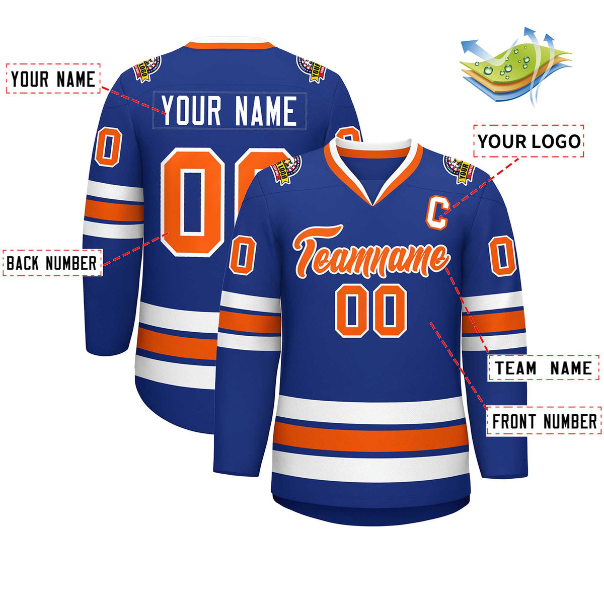 Custom Royal Orange-White Classic Style Hockey Jersey | KXKSHOP