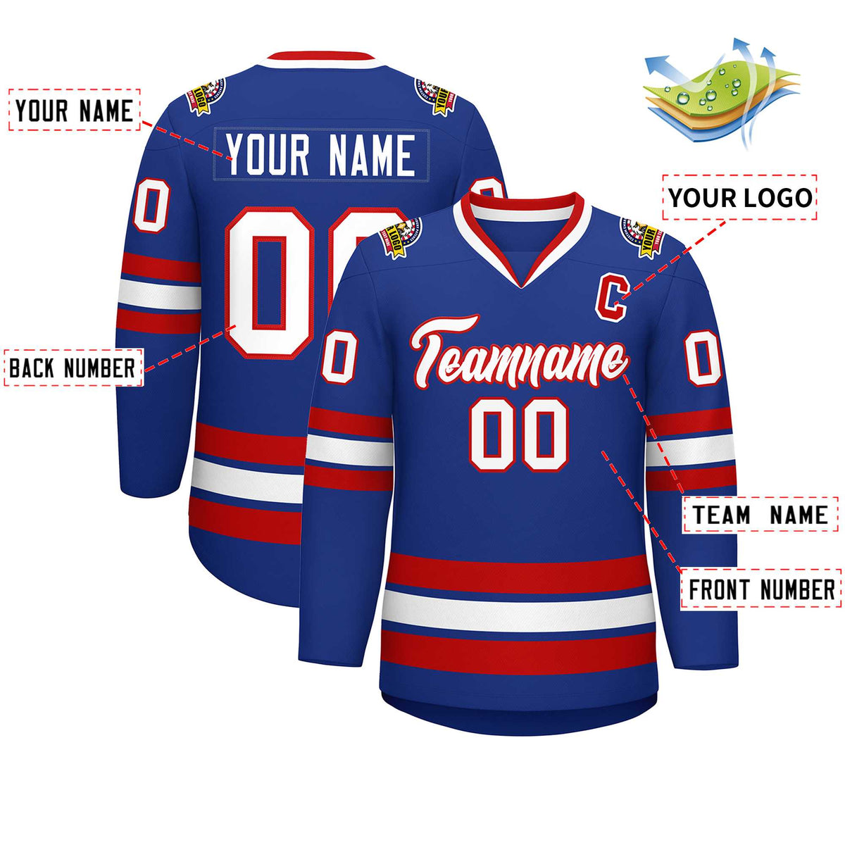Custom Royal White-Red Classic Style Hockey Jersey | KXKSHOP