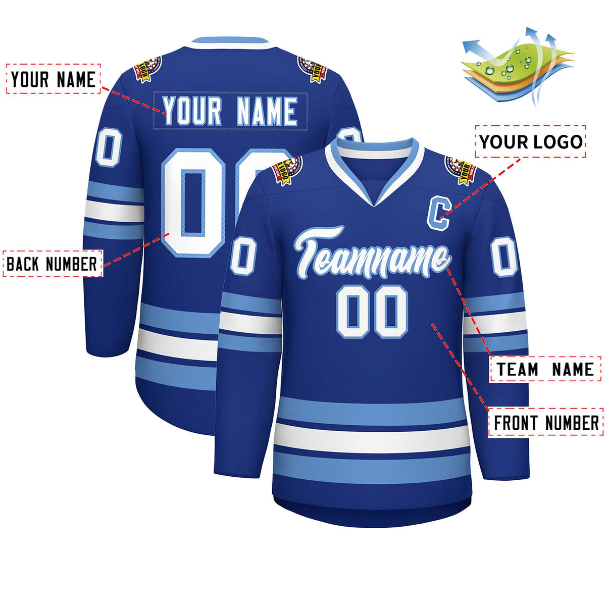 Custom Royal White-Light Blue Classic Style Hockey Jersey | KXKSHOP
