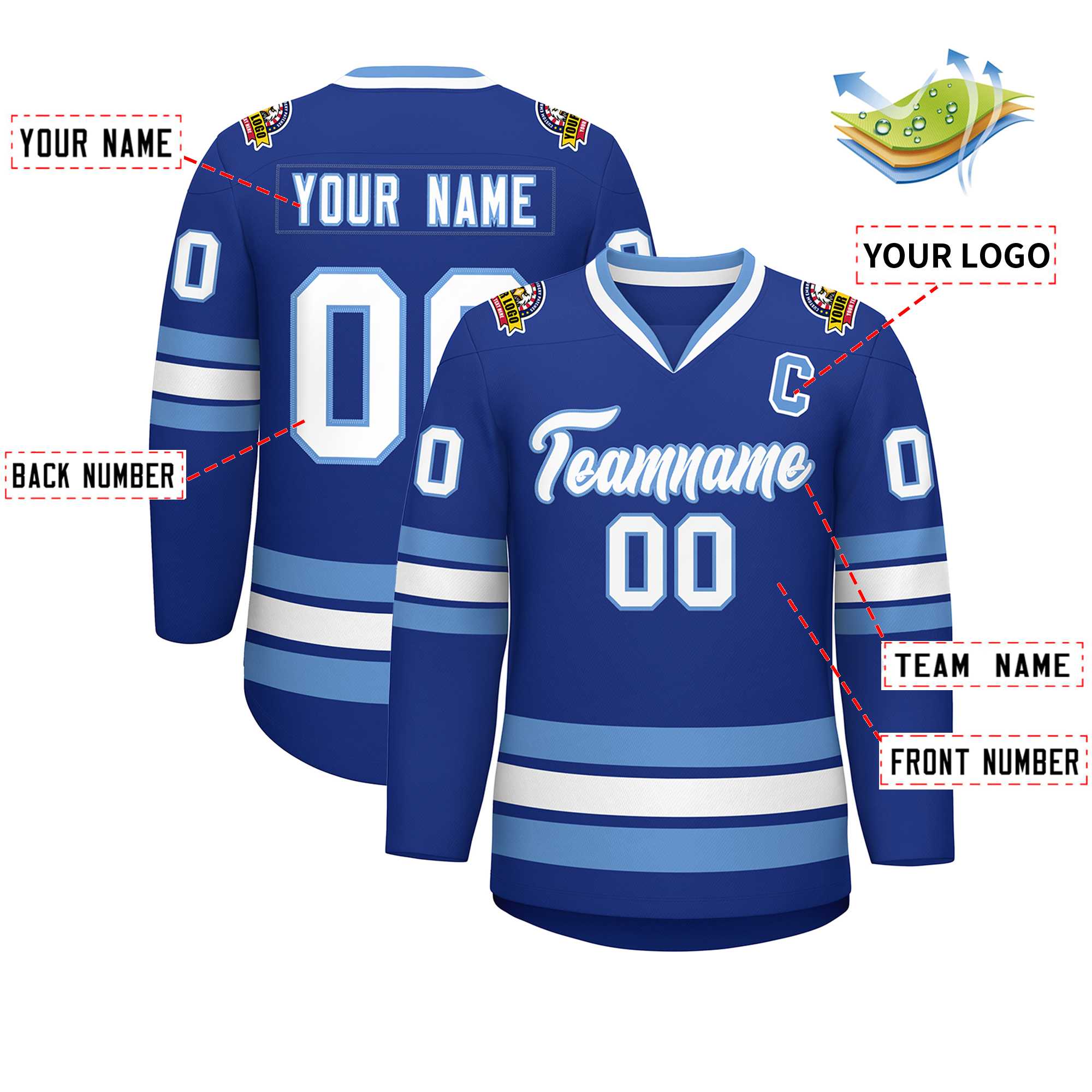 Custom Royal White-Light Blue Classic Style Hockey Jersey | KXKSHOP