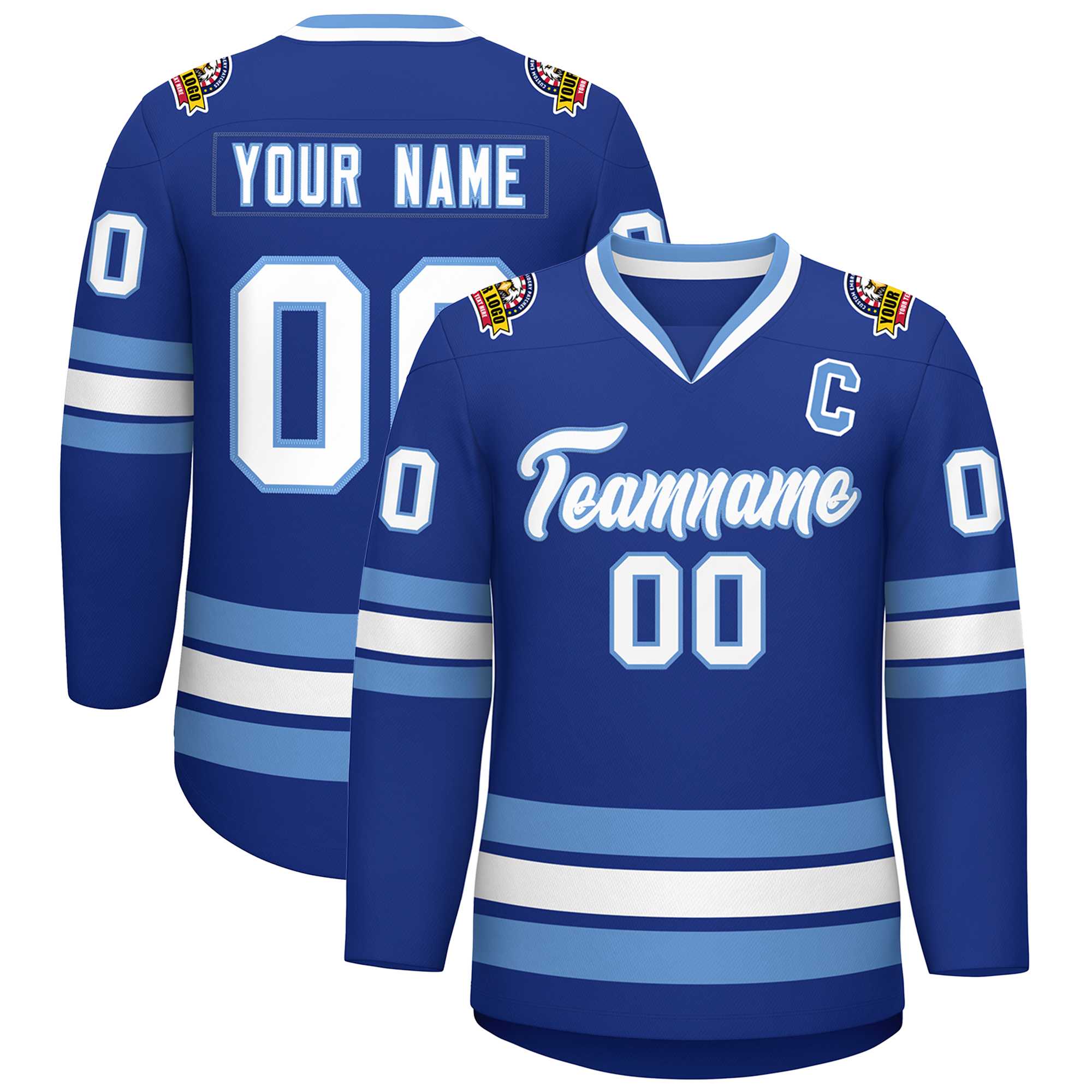 Custom Royal White-Light Blue Classic Style Hockey Jersey | KXKSHOP