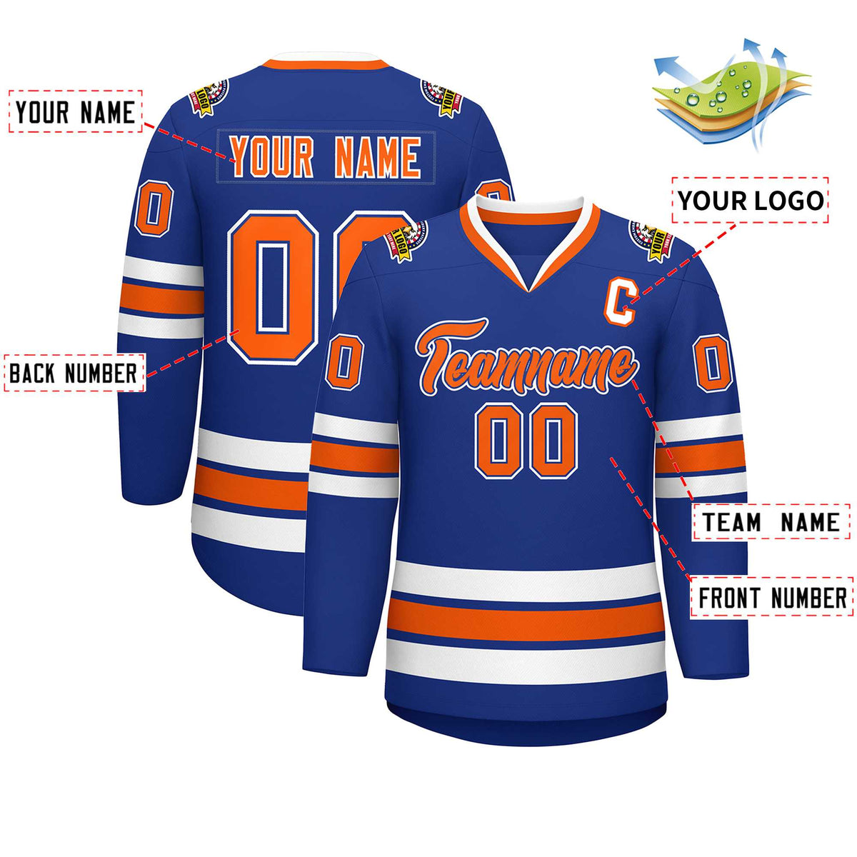 Custom Royal Orange Royal-White Classic Style Hockey Jersey | KXKSHOP