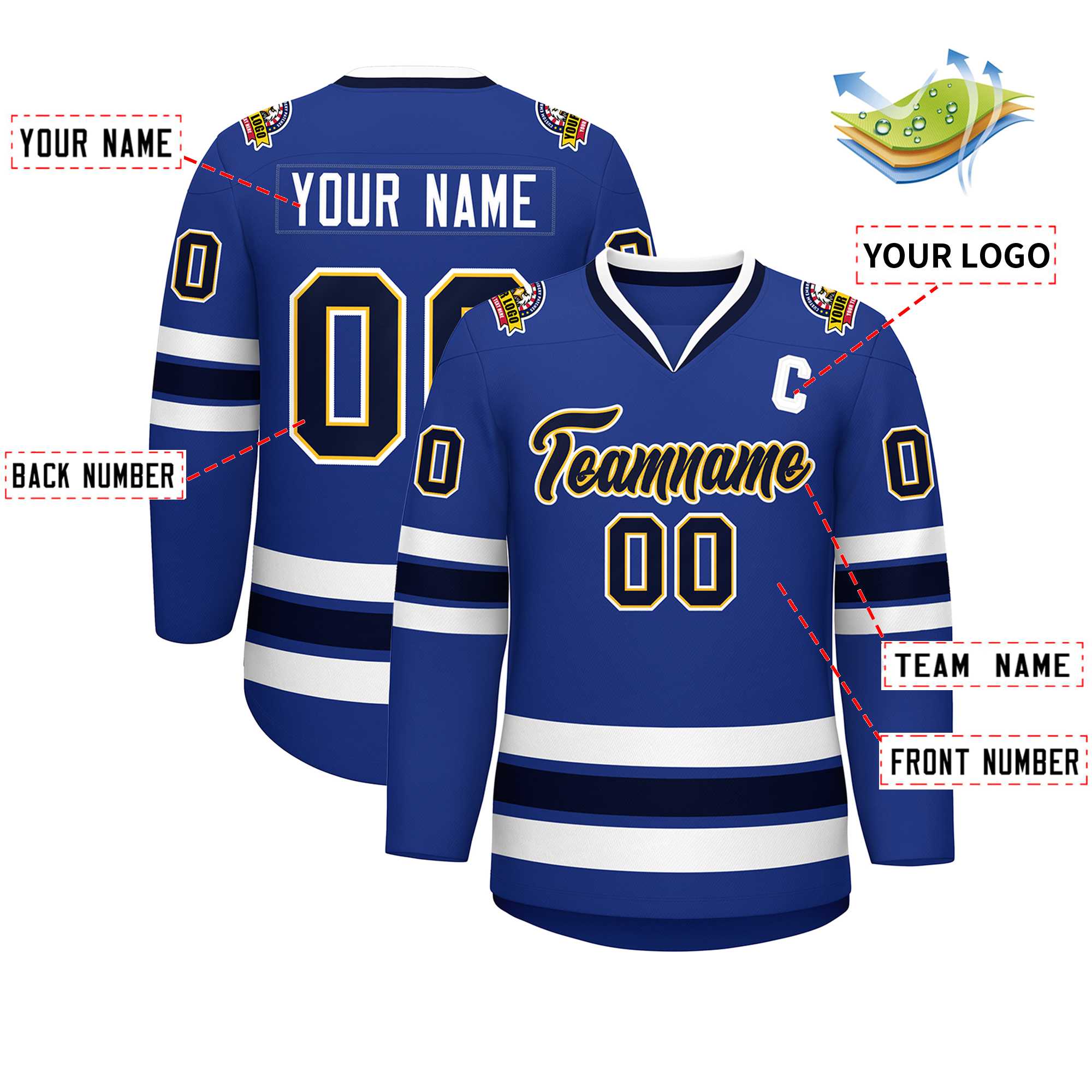 Custom Royal Navy Gold-White Classic Style Hockey Jersey | KXKSHOP