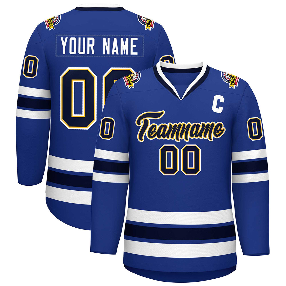 Custom Royal Navy Gold-White Classic Style Hockey Jersey | KXKSHOP