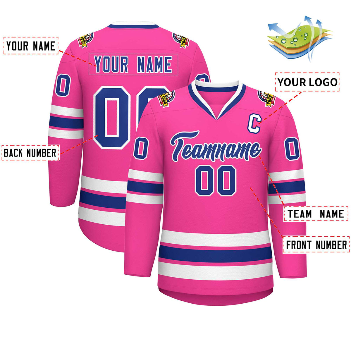 Custom Pink Royal-White Classic Style Hockey Jersey | KXKSHOP