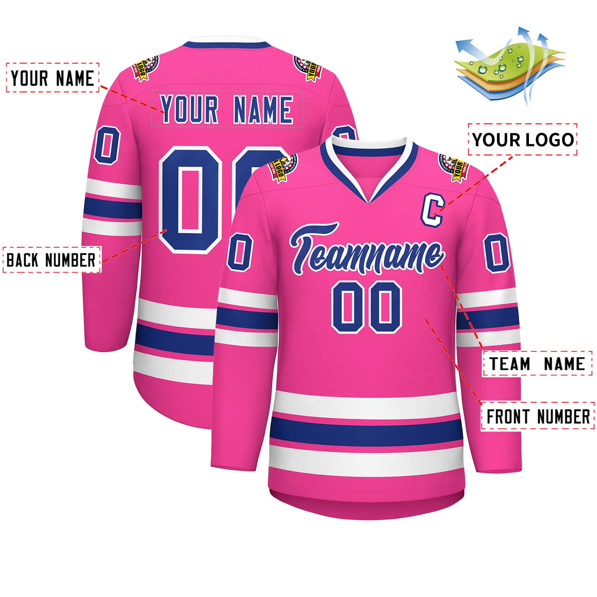 Custom Pink Royal-White Classic Style Hockey Jersey | KXKSHOP