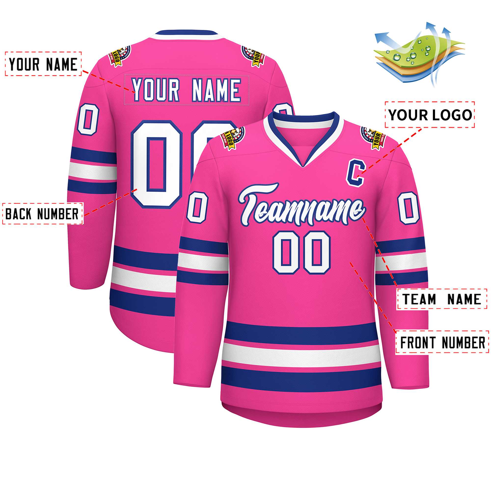 Custom Pink White-Royal Classic Style Hockey Jersey | KXKSHOP