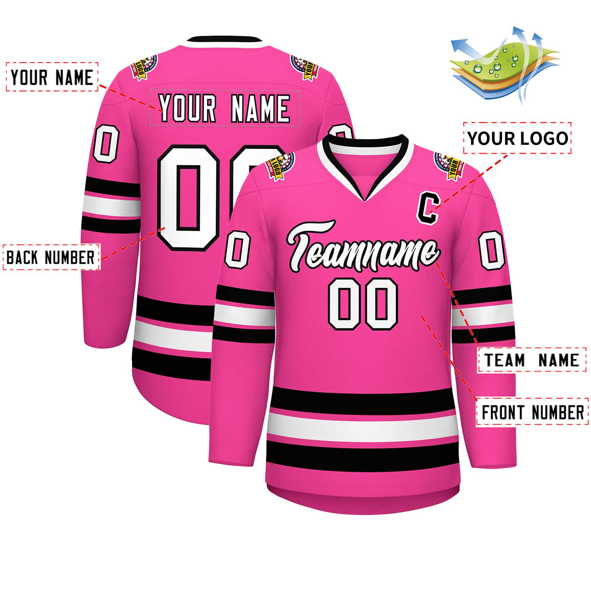 Custom Pink White-Black Classic Style Hockey Jersey | KXKSHOP