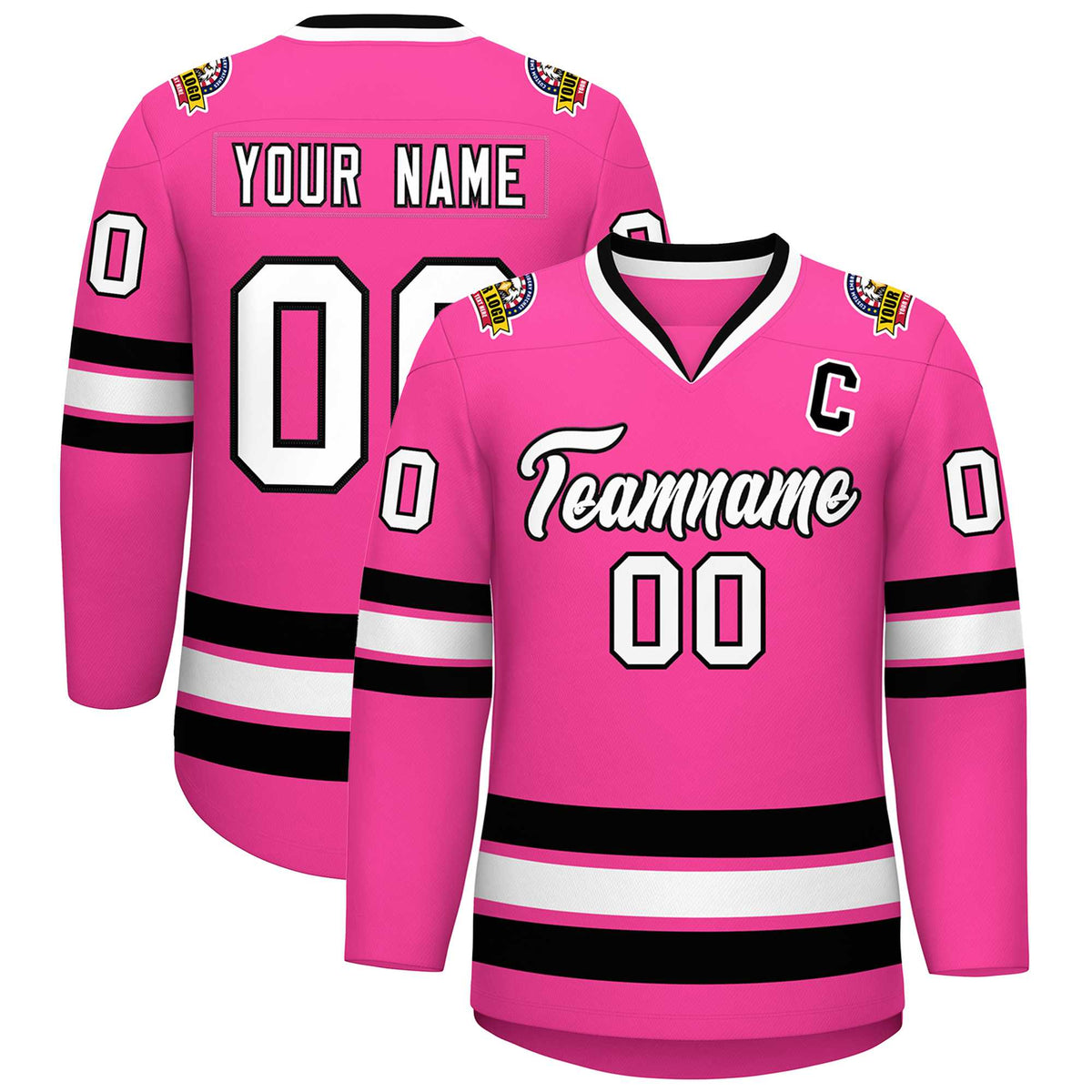 Custom Pink White-Black Classic Style Hockey Jersey | KXKSHOP