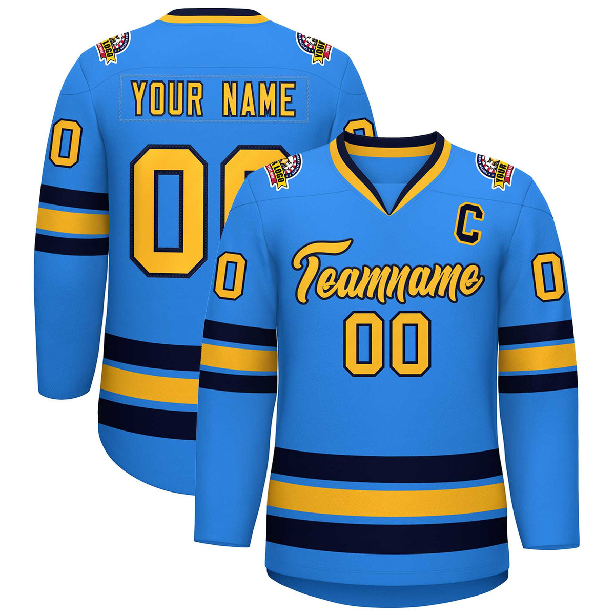 Custom Powder Blue Gold-Navy Classic Style Hockey Jersey | KXKSHOP