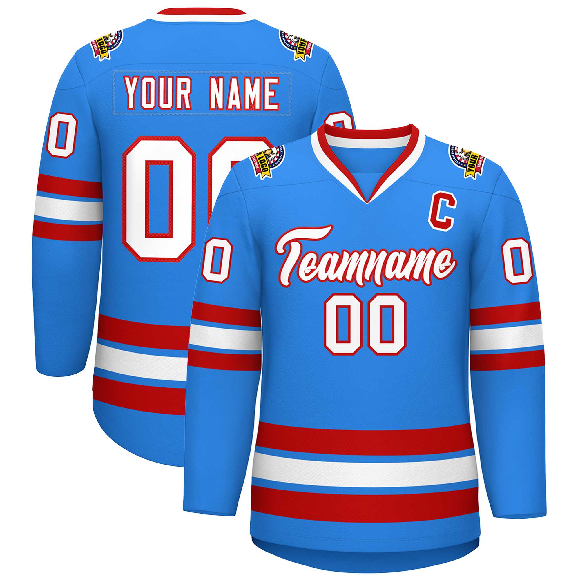 Custom Powder Blue White-Red Classic Style Hockey Jersey | KXKSHOP