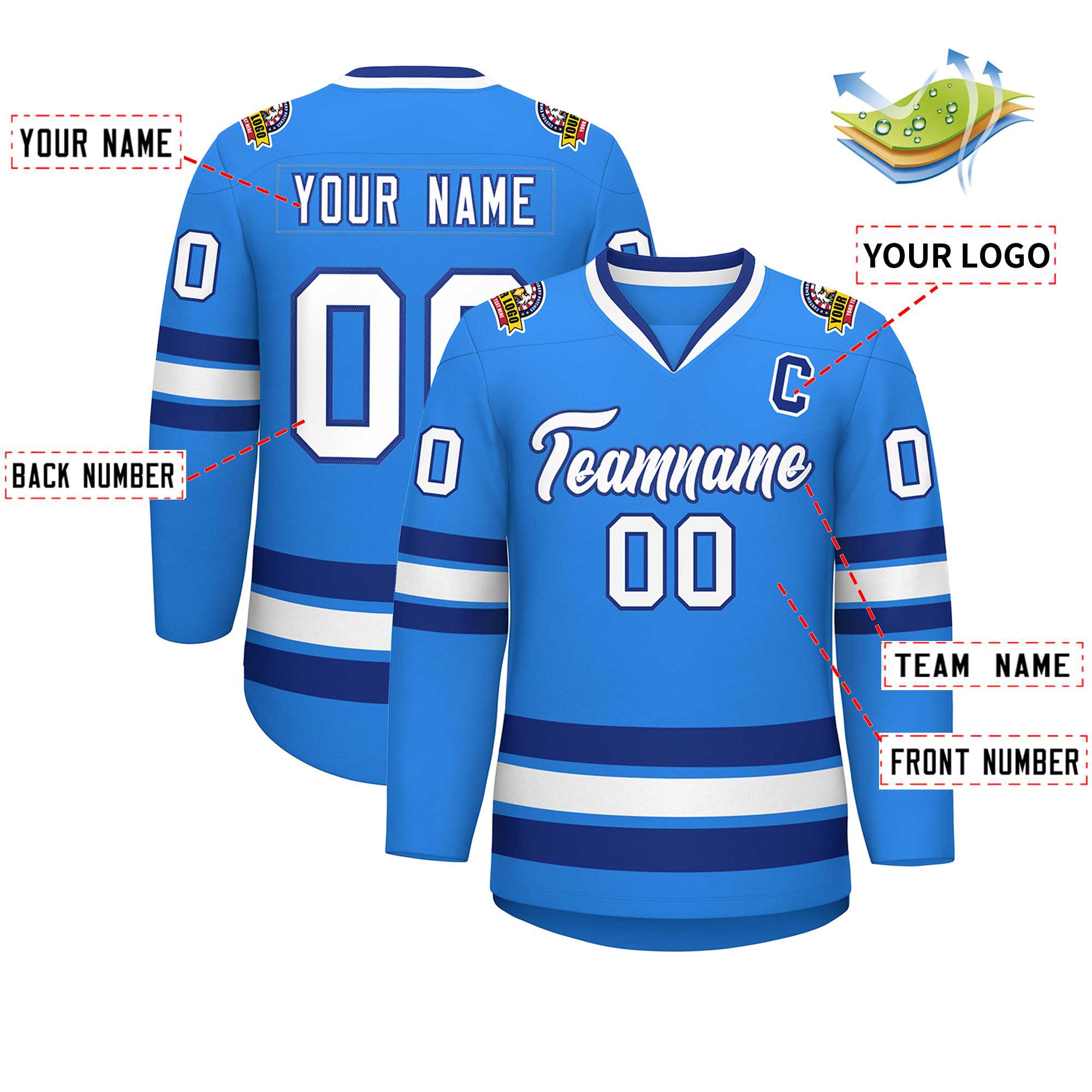 Custom Powder Blue White-Royal Classic Style Hockey Jersey | KXKSHOP