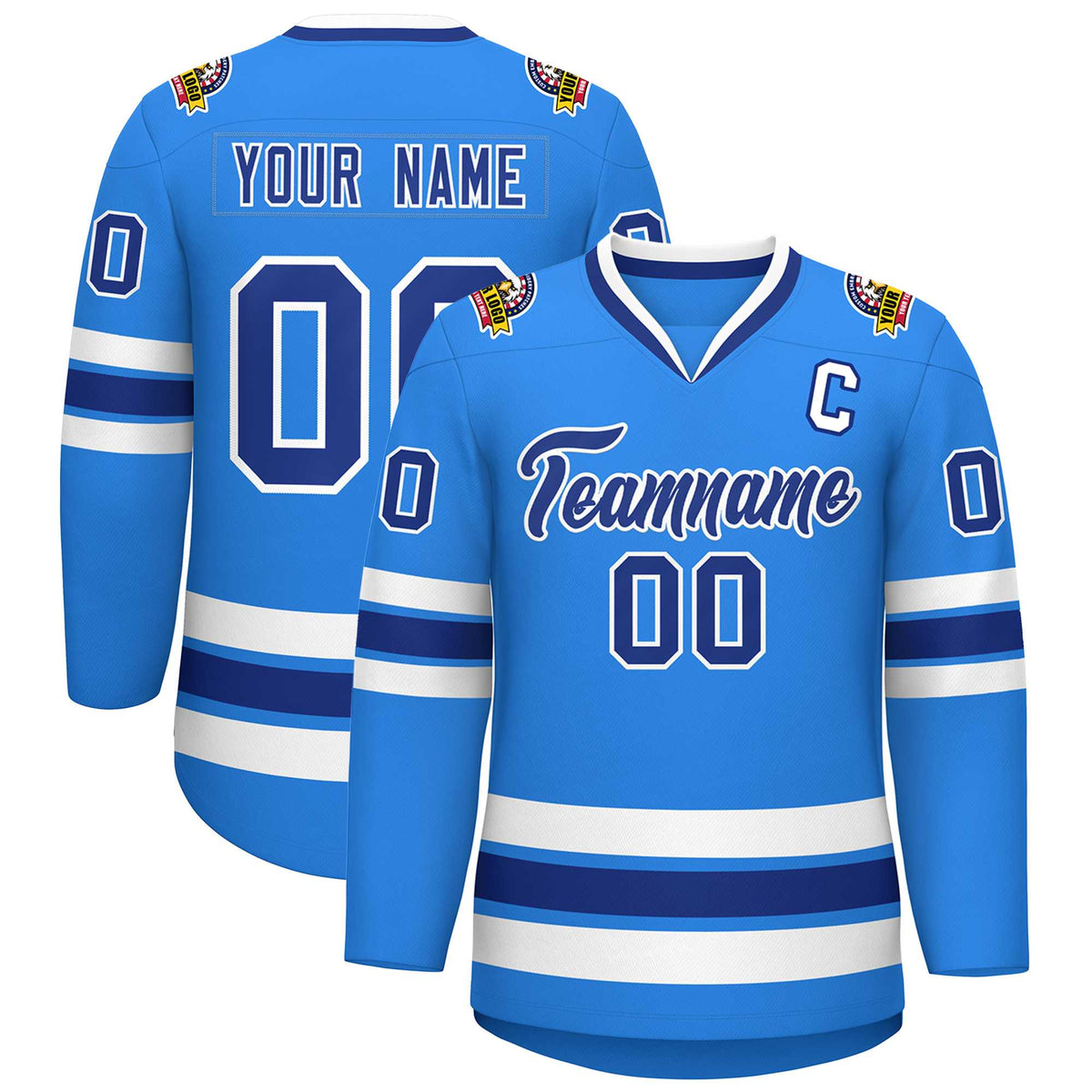 Custom Powder Blue Royal-White Classic Style Hockey Jersey | KXKSHOP