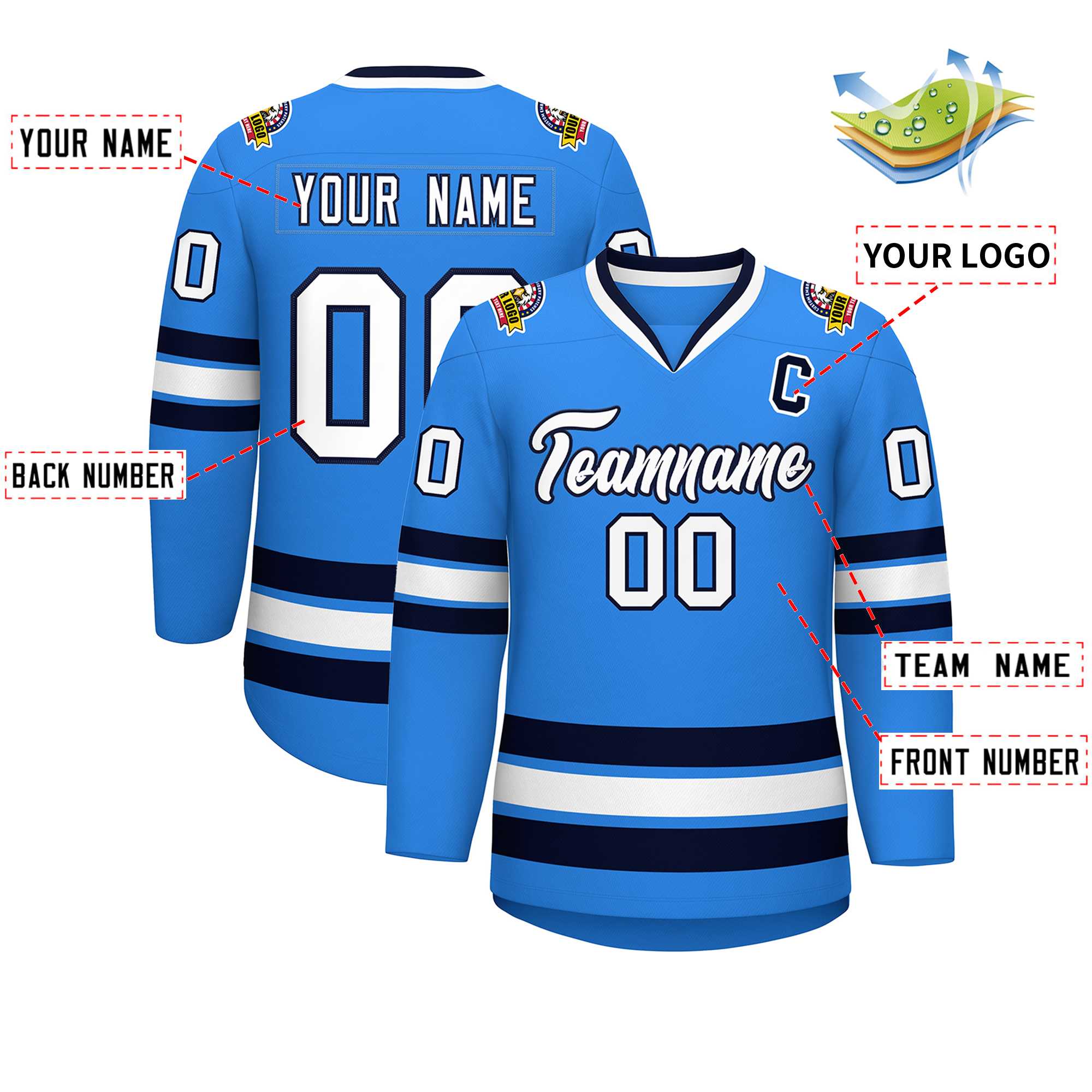 Custom Powder Blue White-Navy Classic Style Hockey Jersey | KXKSHOP