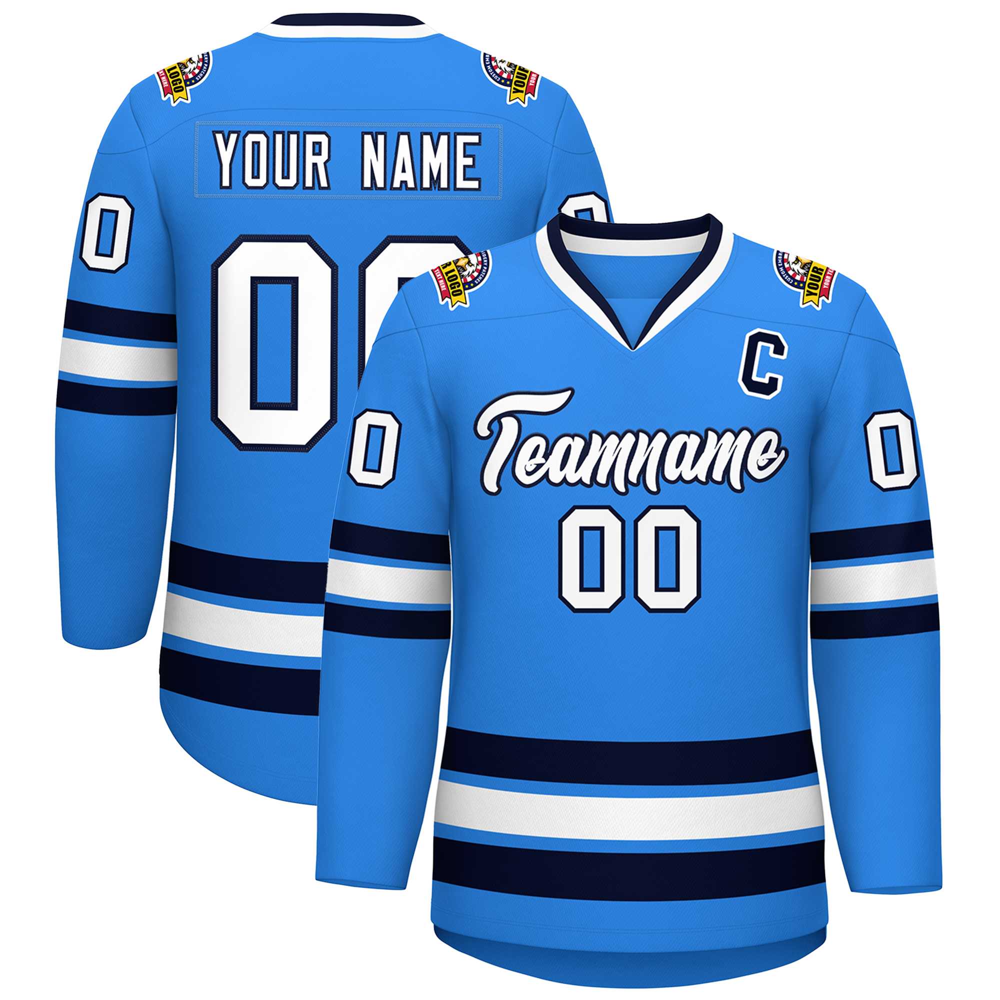Custom Powder Blue White-Navy Classic Style Hockey Jersey | KXKSHOP