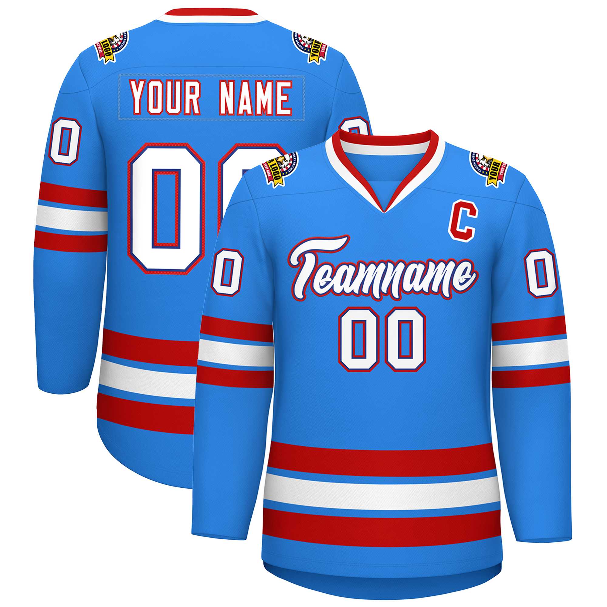 Custom Powder Blue White Royal-Red Classic Style Hockey Jersey | KXKSHOP