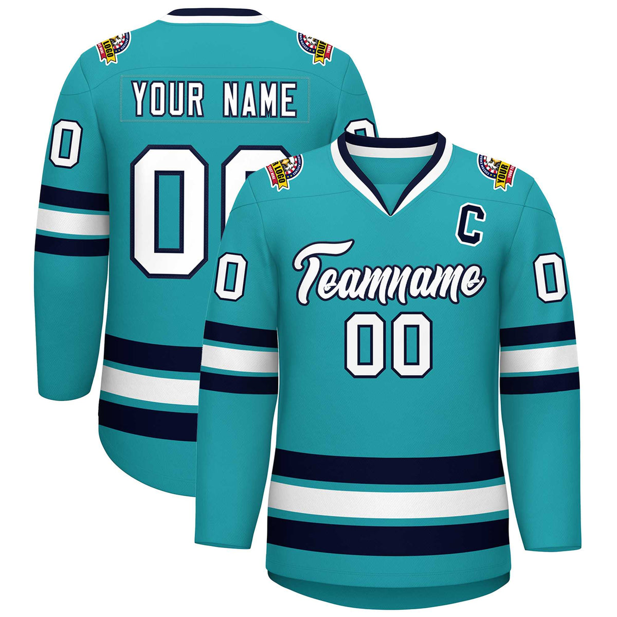 Custom Aqua White-Navy Classic Style Hockey Jersey | KXKSHOP