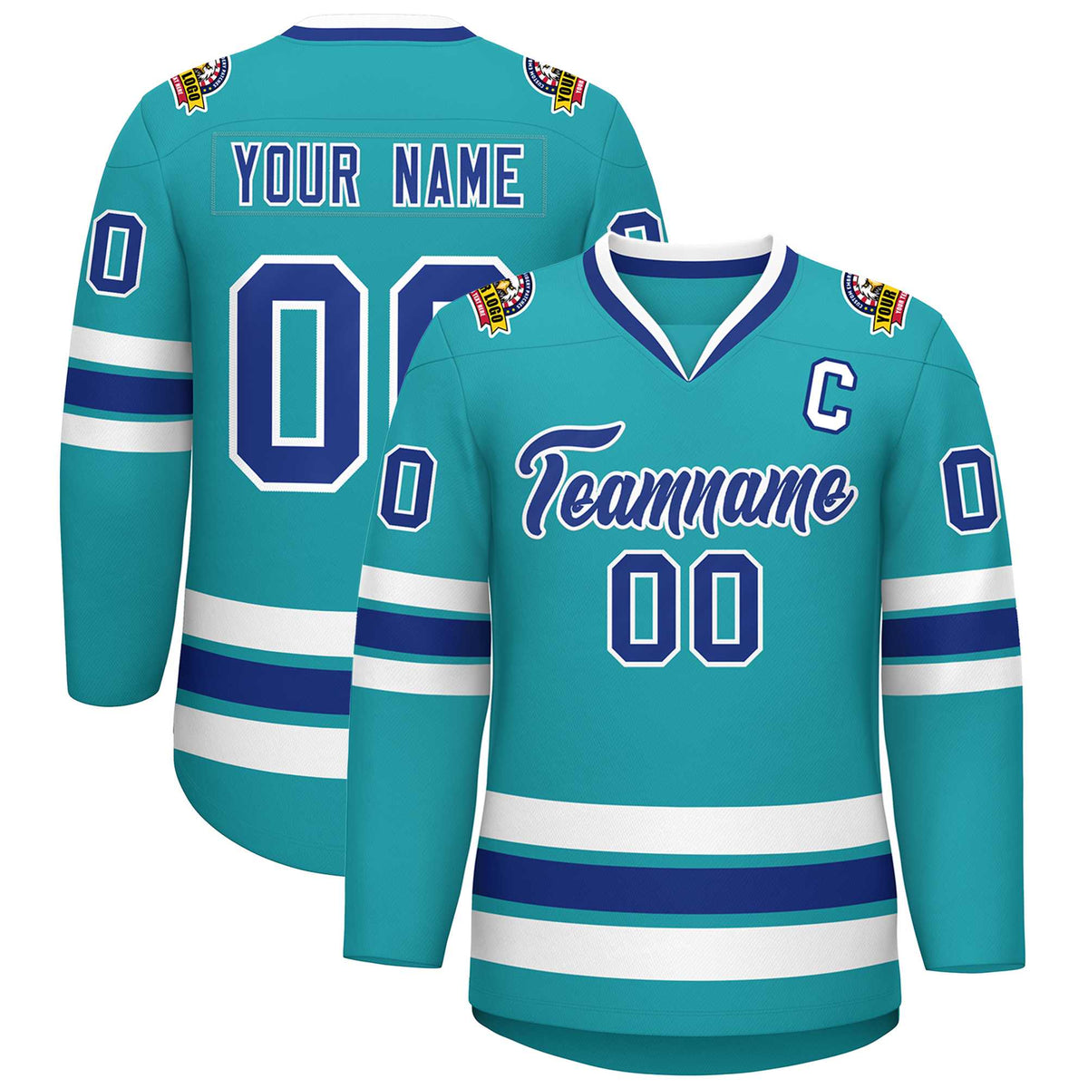 Custom Aqua Royal-White Classic Style Hockey Jersey | KXKSHOP