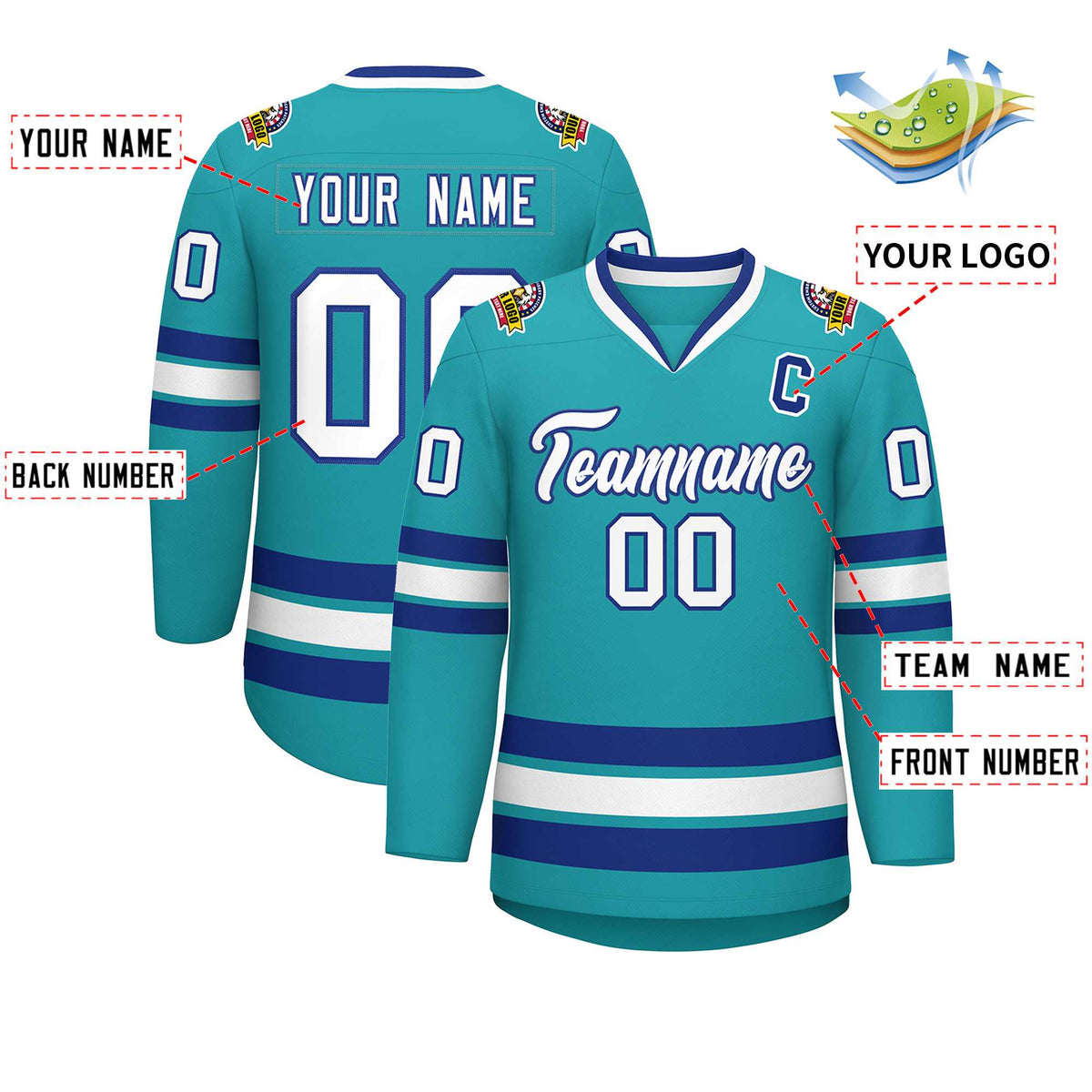Custom Aqua White-Royal Classic Style Hockey Jersey | KXKSHOP