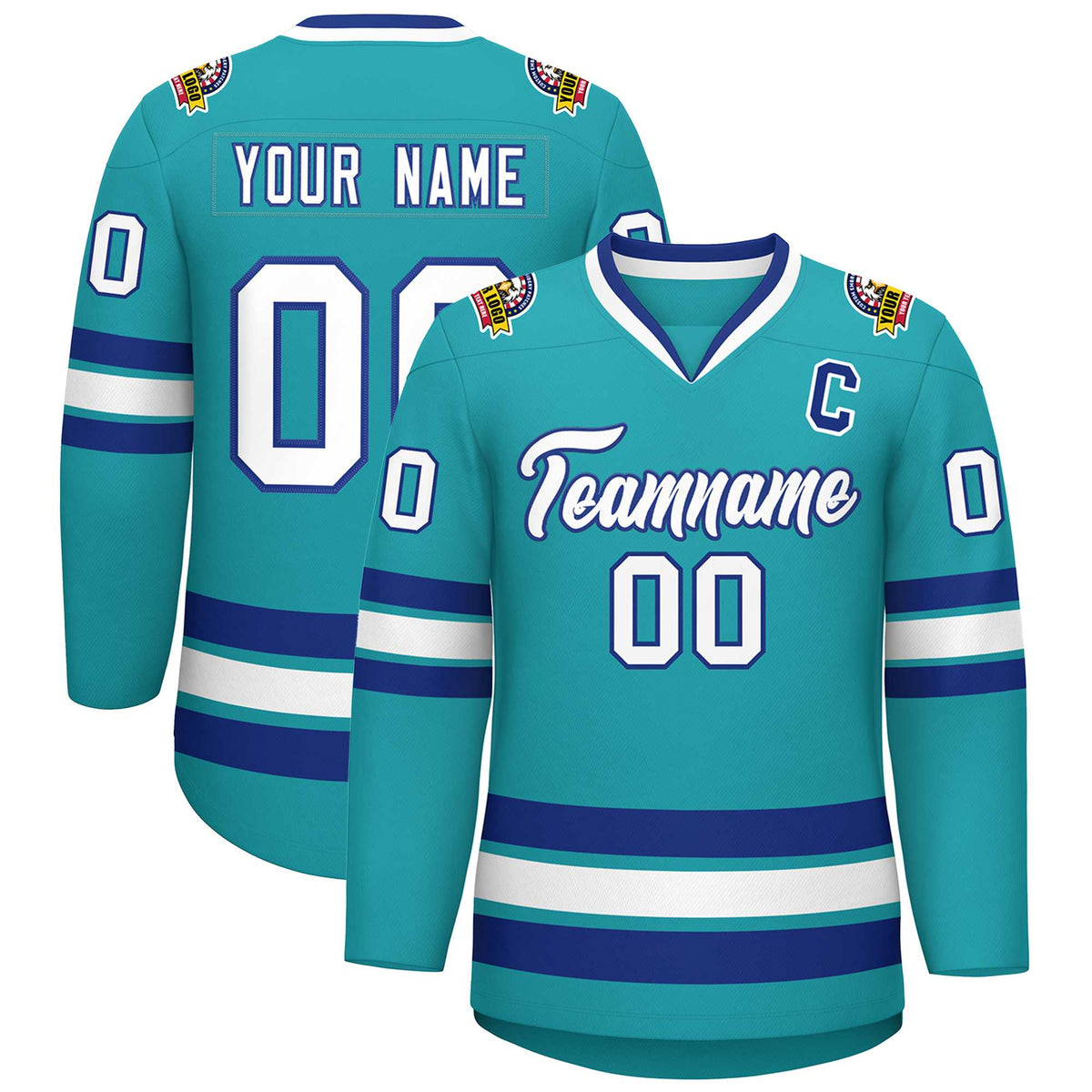 Custom Aqua White-Royal Classic Style Hockey Jersey | KXKSHOP