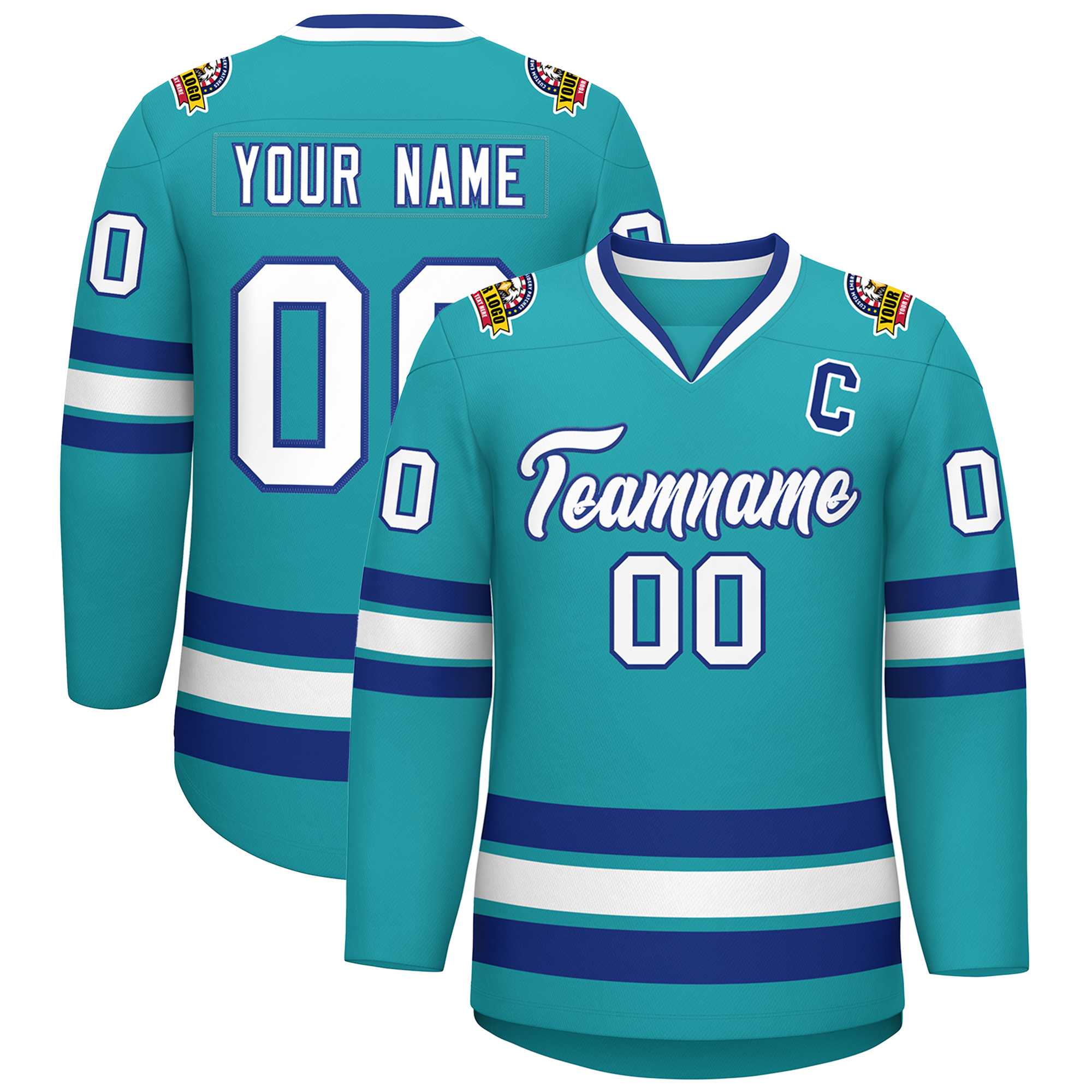 Custom Aqua White-Royal Classic Style Hockey Jersey | KXKSHOP