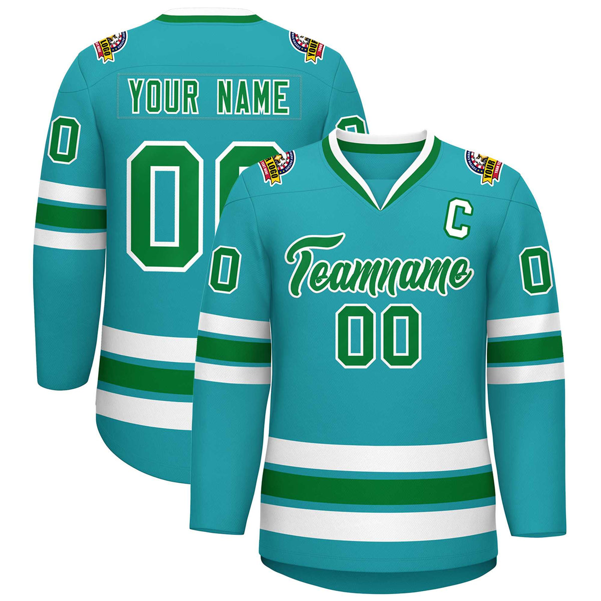 Custom Aqua Kelly Green-White Classic Style Hockey Jersey | KXKSHOP