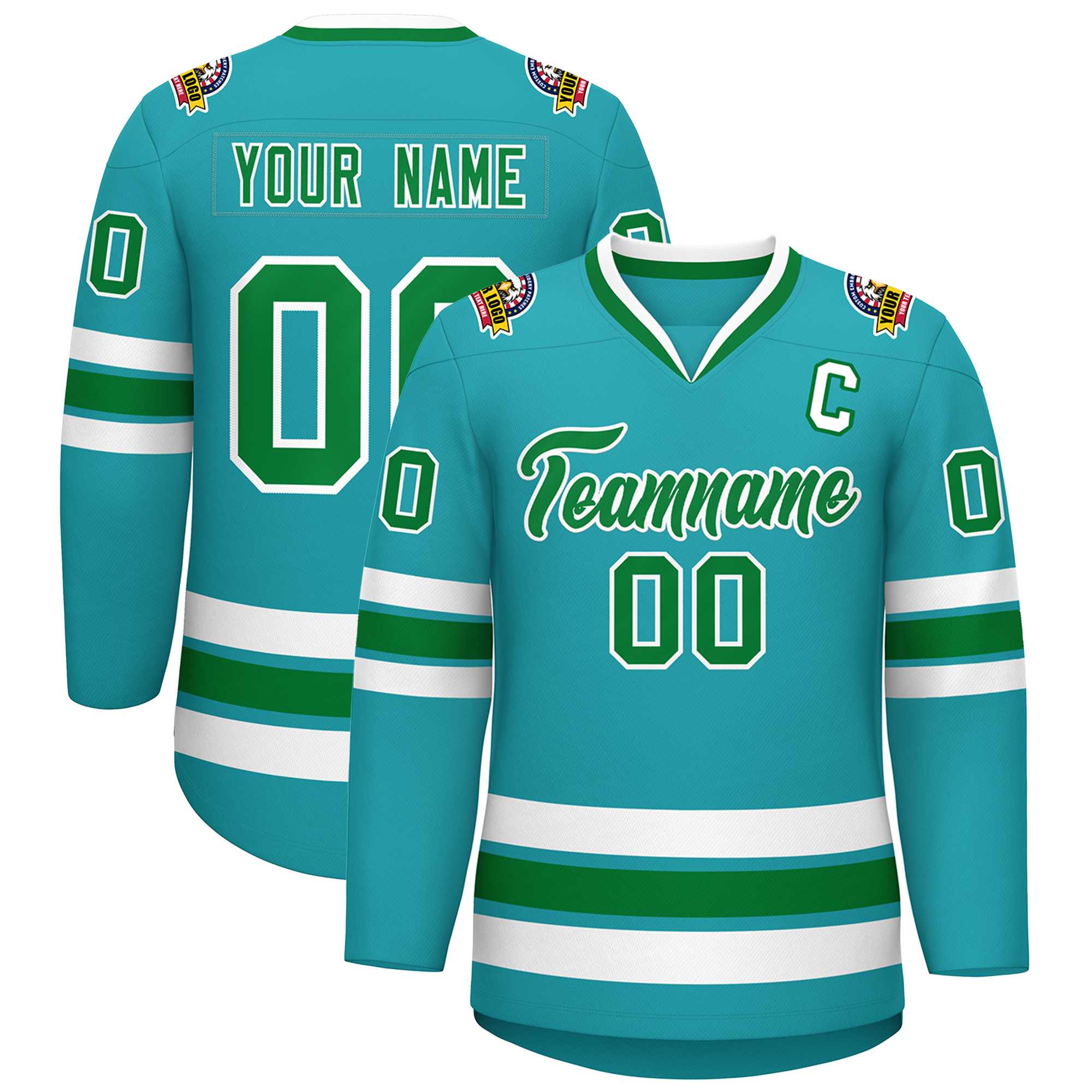 Custom Aqua Kelly Green-White Classic Style Hockey Jersey | KXKSHOP