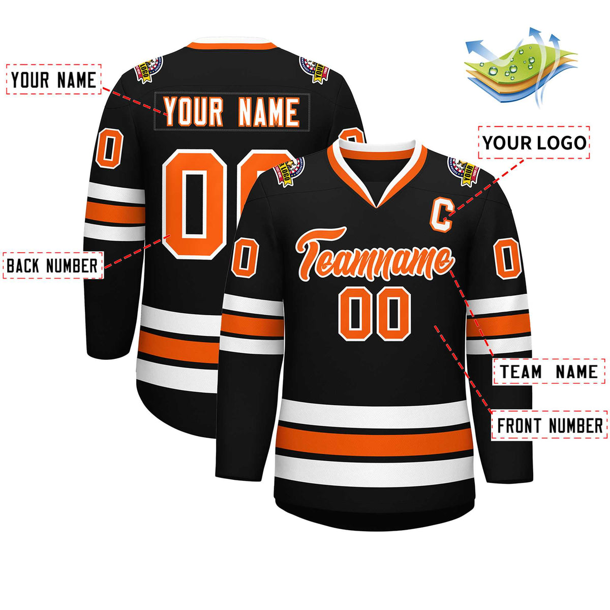Custom Black Orange-White Classic Style Hockey Jersey | KXKSHOP