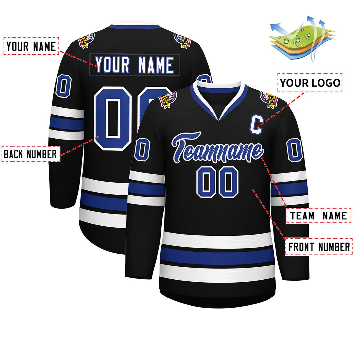 Custom Black Royal-White Classic Style Hockey Jersey | KXKSHOP