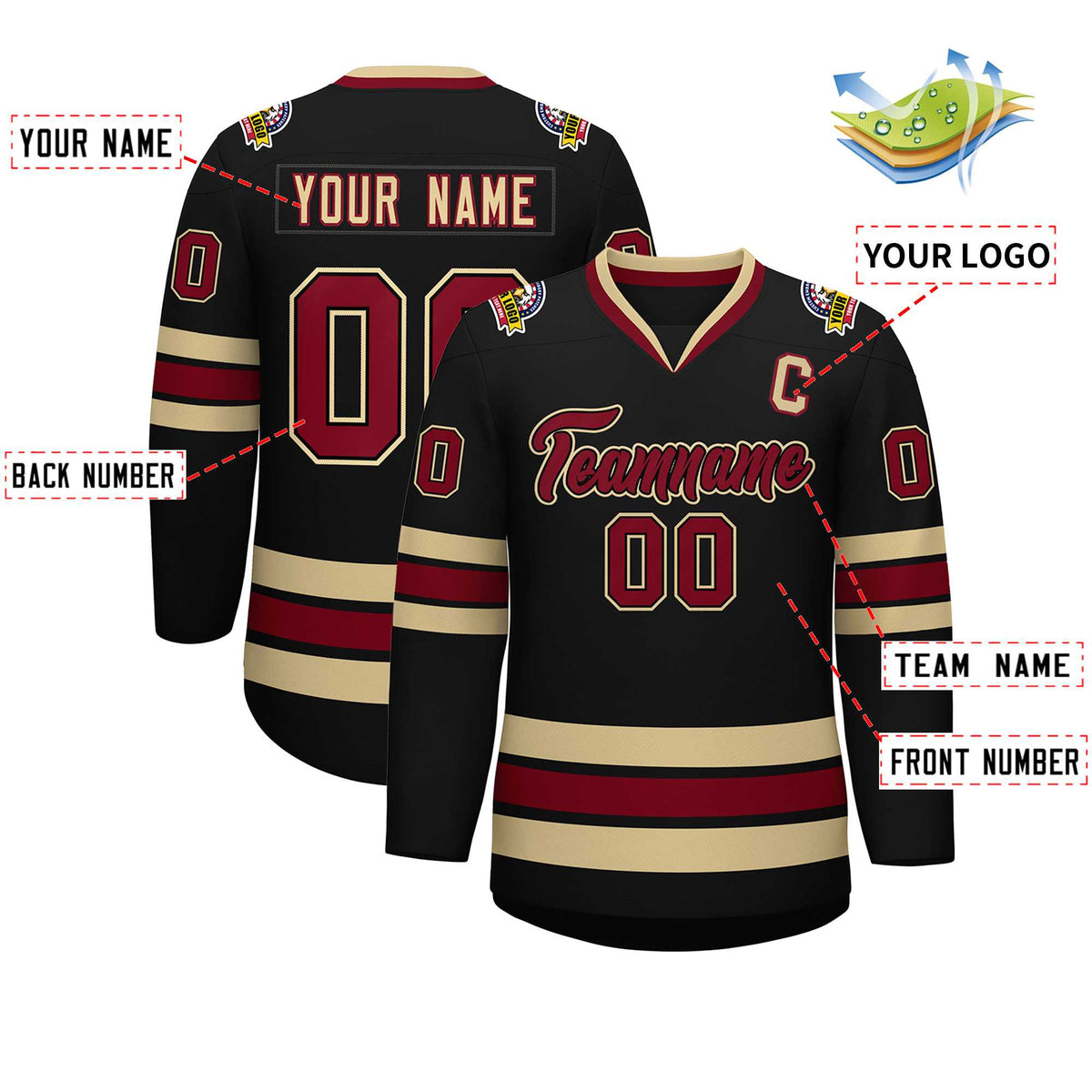 Custom Black Crimson-Black Classic Style Hockey Jersey | KXKSHOP