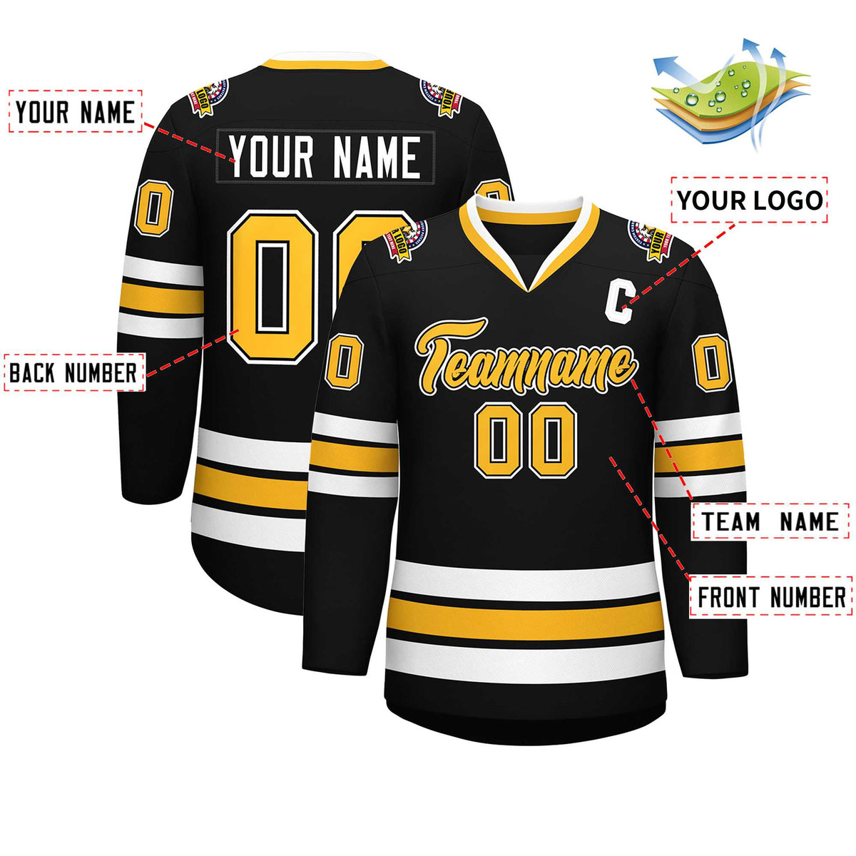 Custom Black Gold Black-White Classic Style Hockey Jersey | KXKSHOP