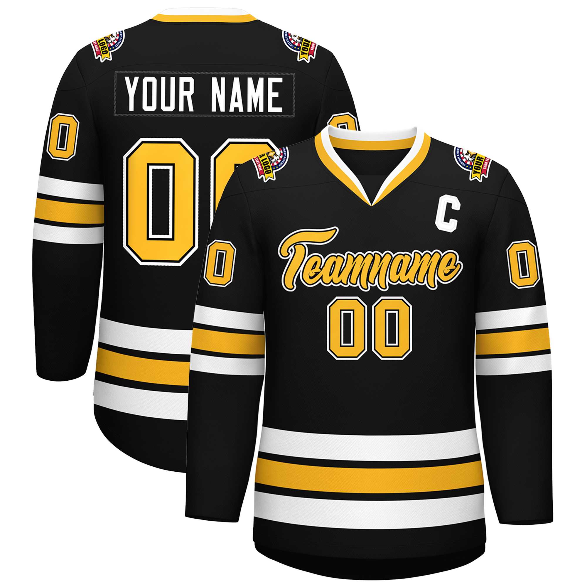 Custom Black Gold Black-White Classic Style Hockey Jersey | KXKSHOP