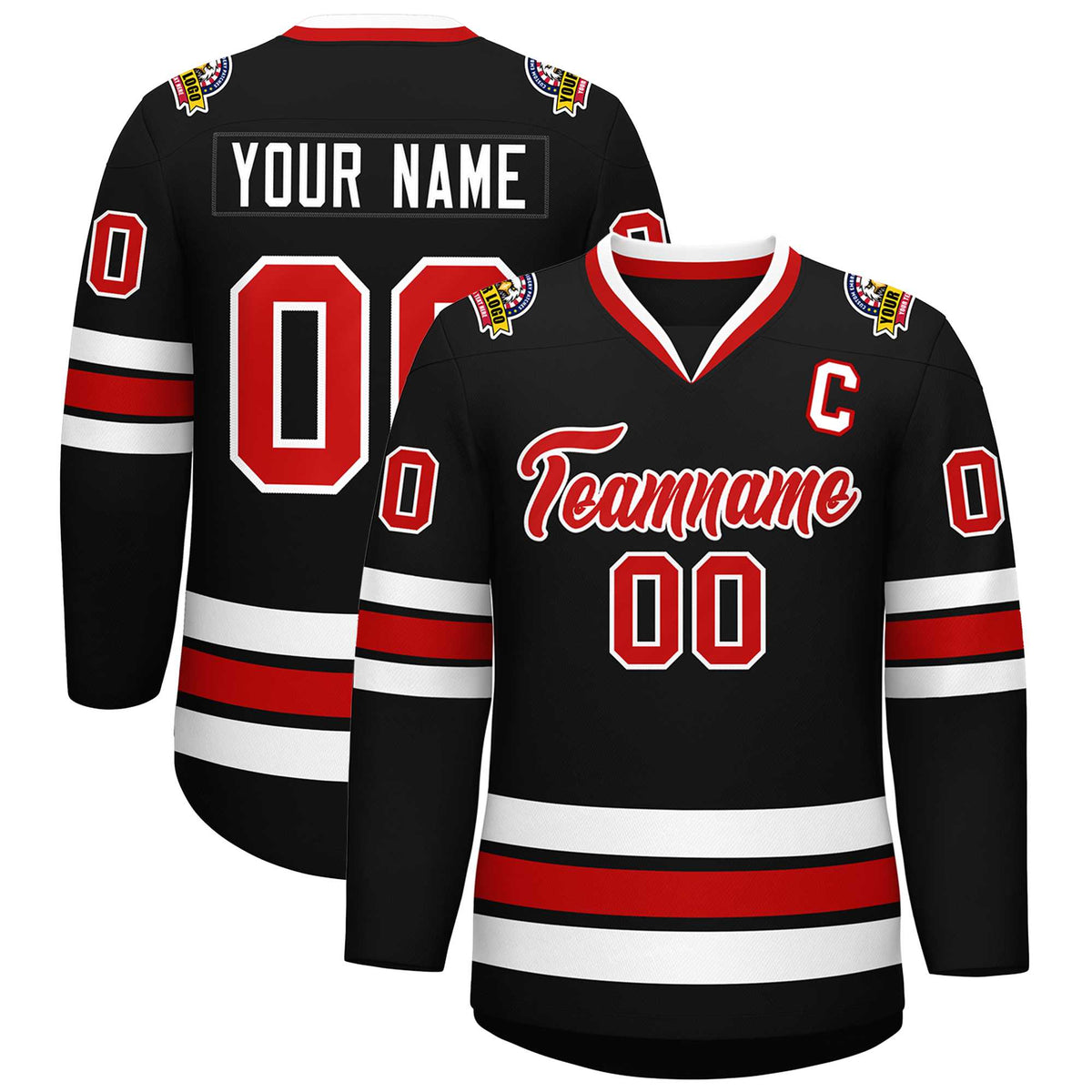 Custom Black Red-White Classic Style Hockey Jersey | KXKSHOP