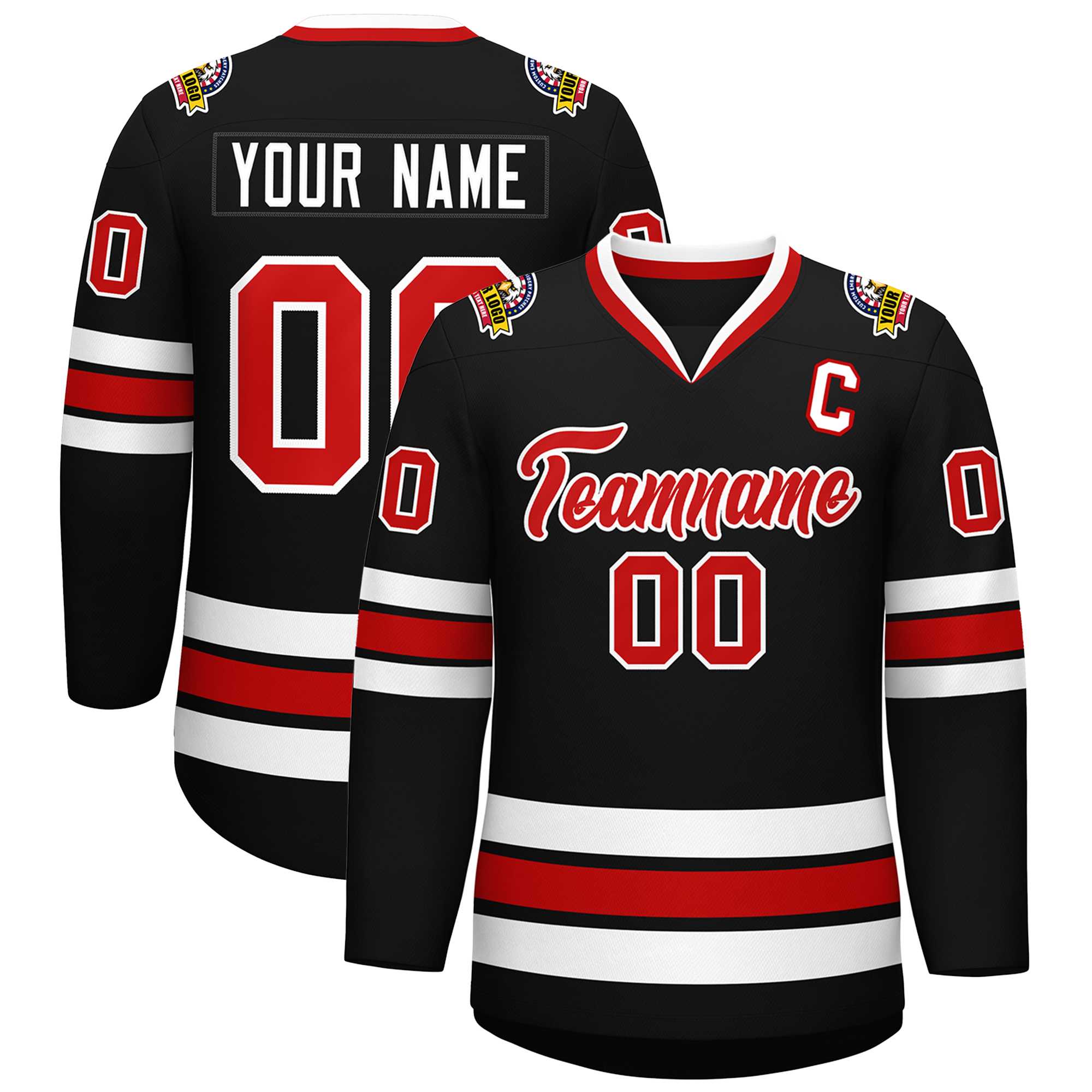 Custom Black Red-White Classic Style Hockey Jersey | KXKSHOP