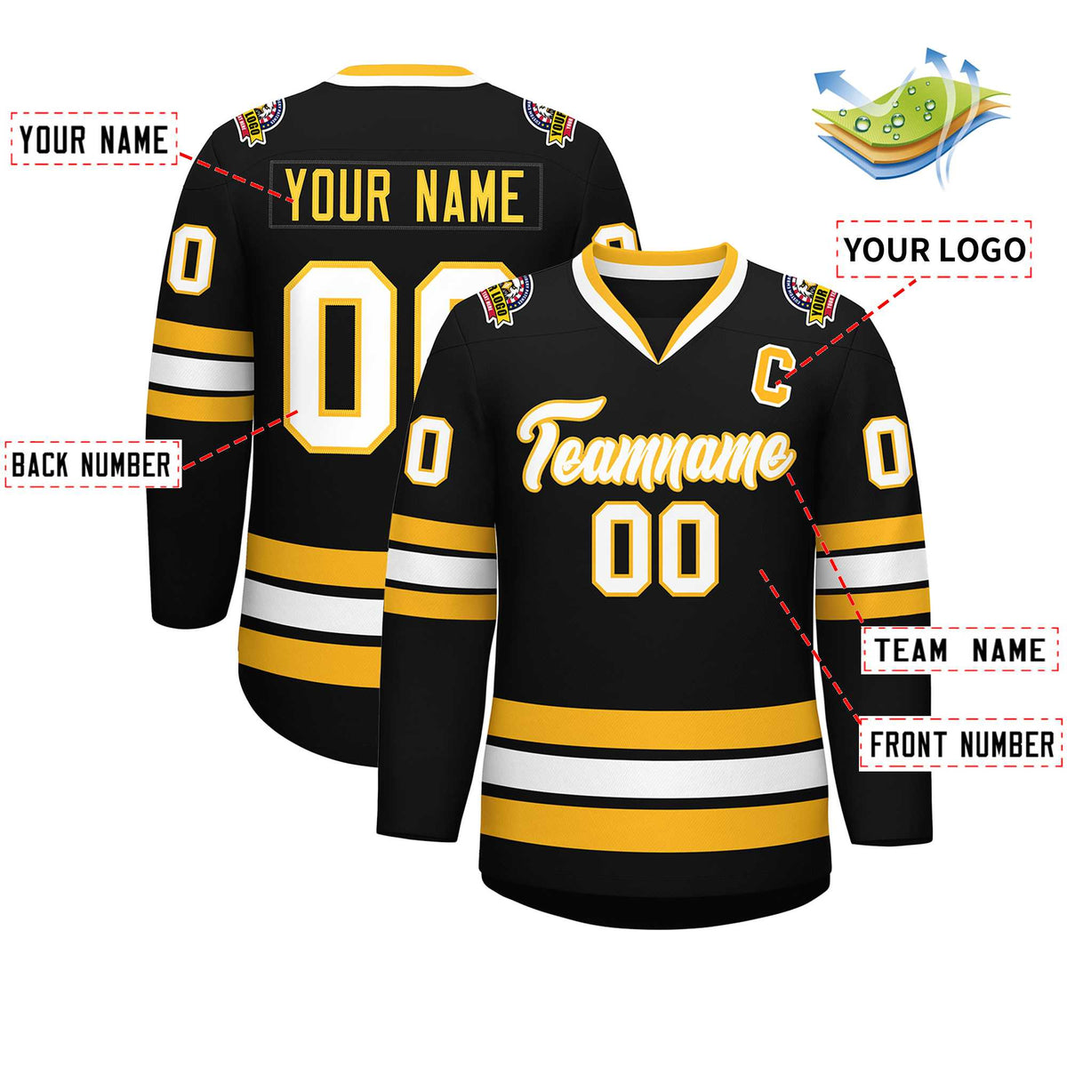 Custom Black White-Gold Classic Style Hockey Jersey | KXKSHOP