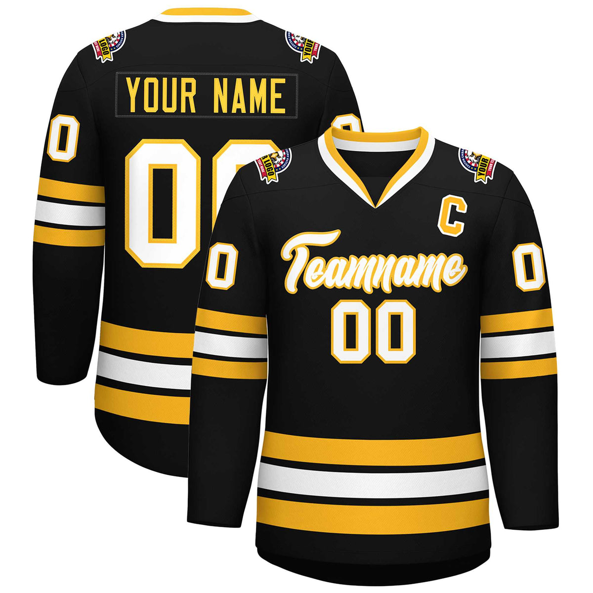 Custom Black White-Gold Classic Style Hockey Jersey | KXKSHOP