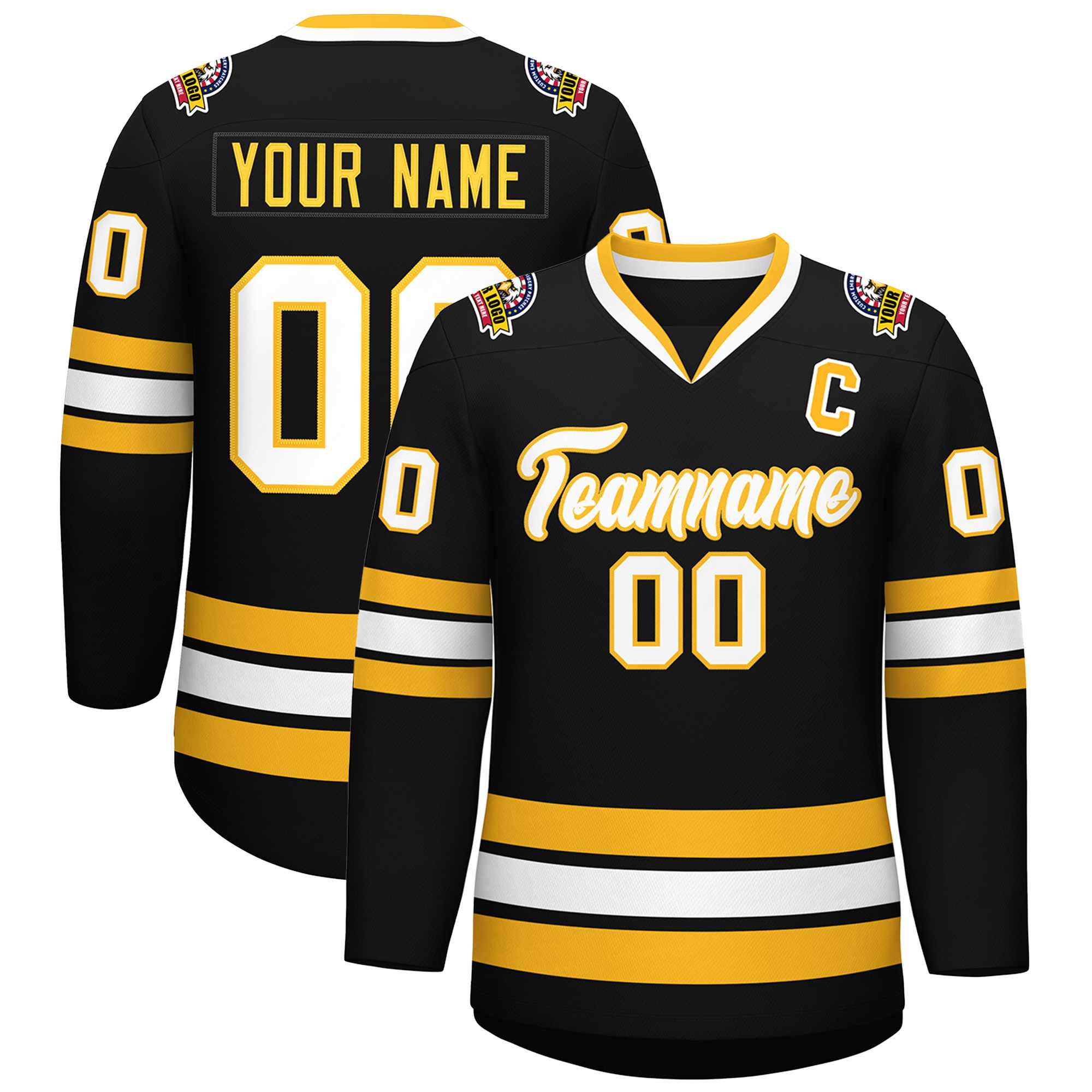 Custom Black White-Gold Classic Style Hockey Jersey | KXKSHOP