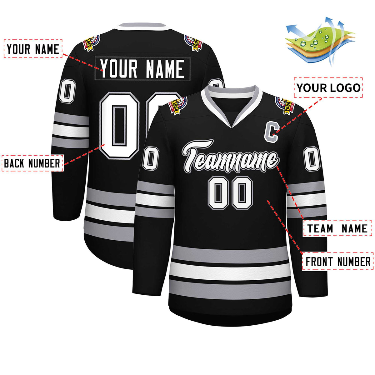 Custom Black White Black-Gray Classic Style Hockey Jersey | KXKSHOP