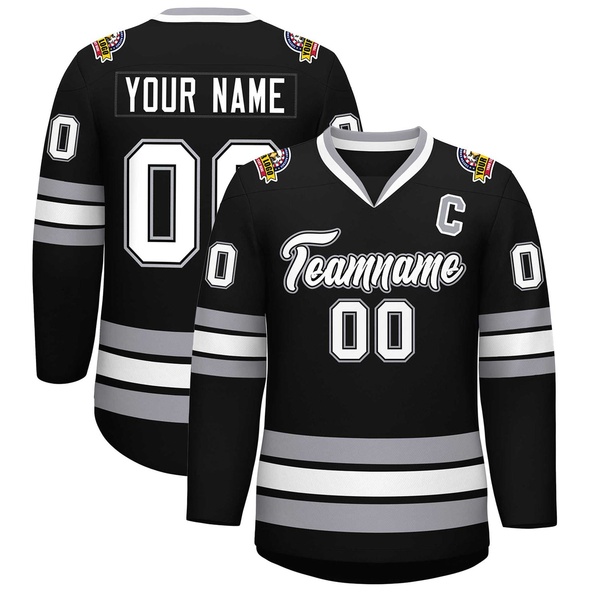 Custom Black White Black-Gray Classic Style Hockey Jersey | KXKSHOP