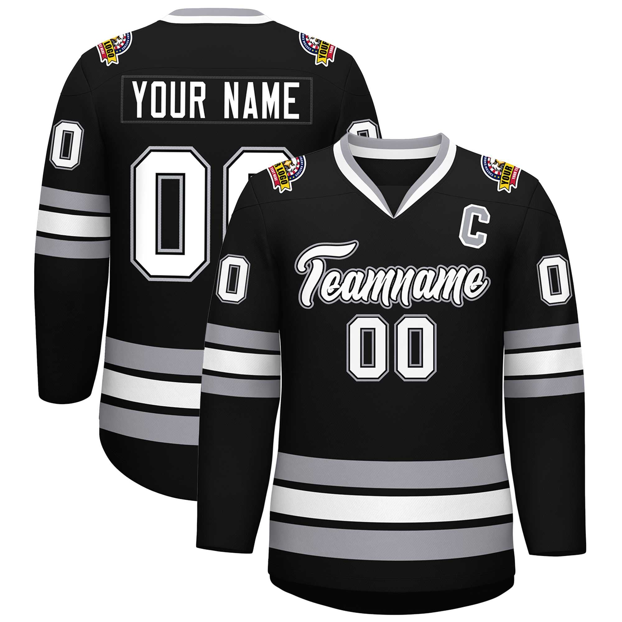 Custom Black White Black-Gray Classic Style Hockey Jersey | KXKSHOP