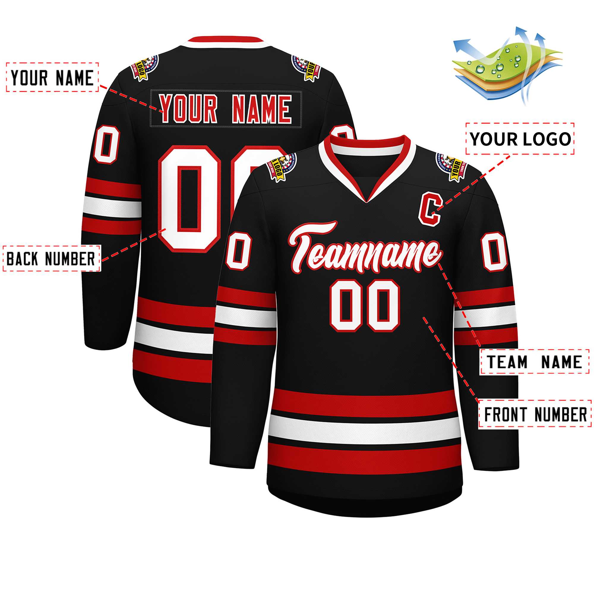 Custom Black White-Red Classic Style Hockey Jersey | KXKSHOP