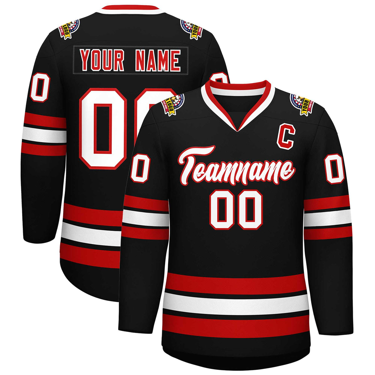 Custom Black White-Red Classic Style Hockey Jersey | KXKSHOP