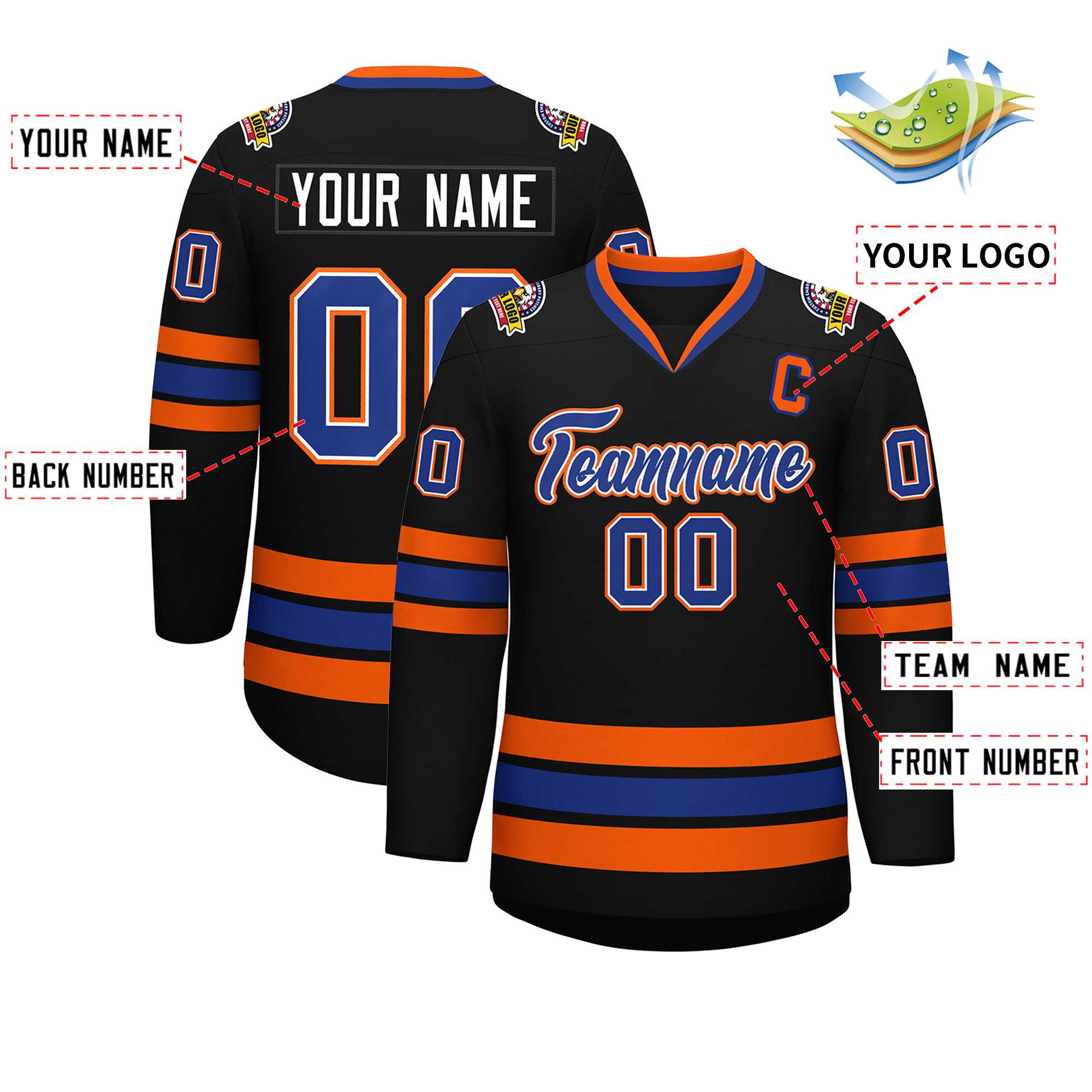 Custom Black Royal White-Orange Classic Style Hockey Jersey | KXKSHOP