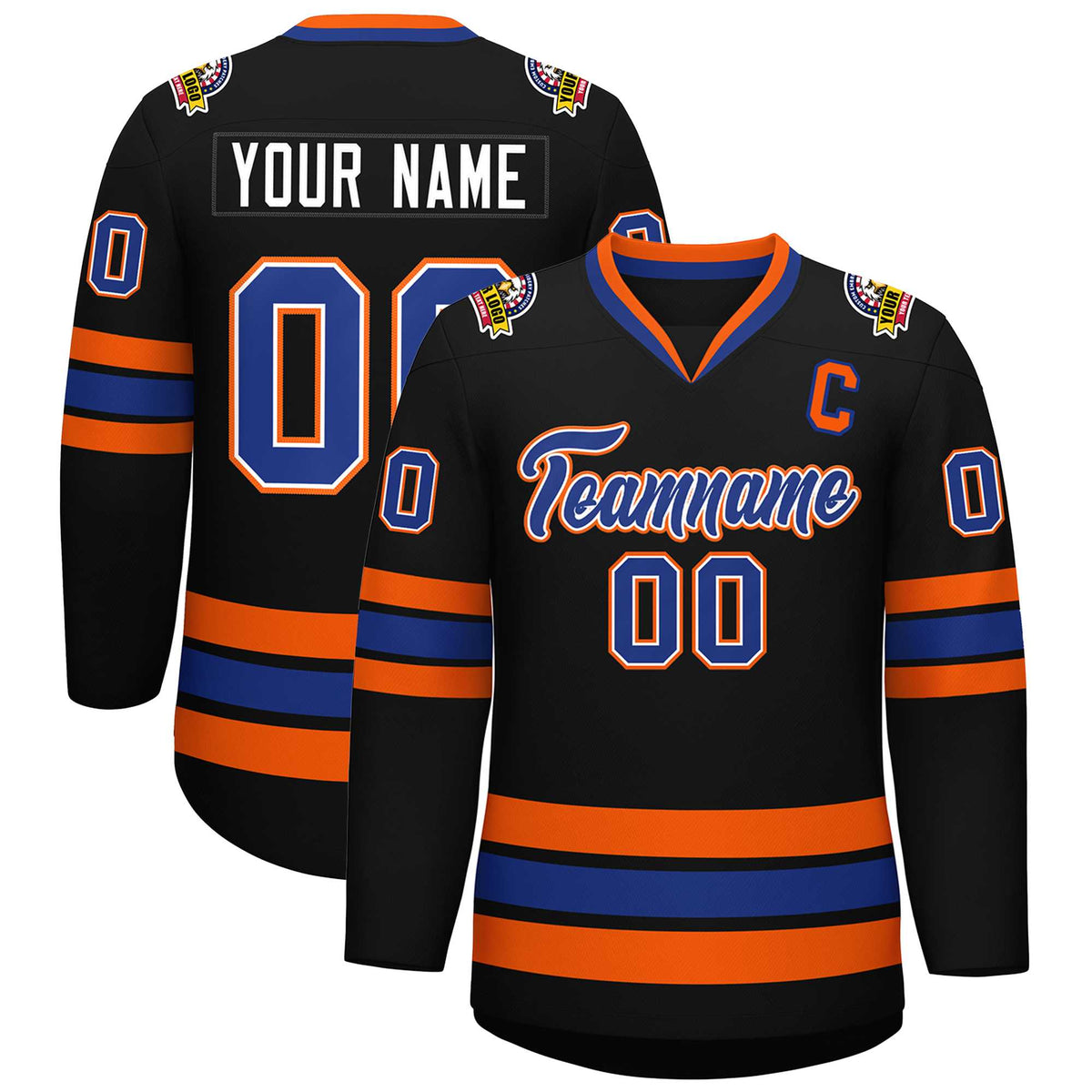 Custom Black Royal White-Orange Classic Style Hockey Jersey | KXKSHOP