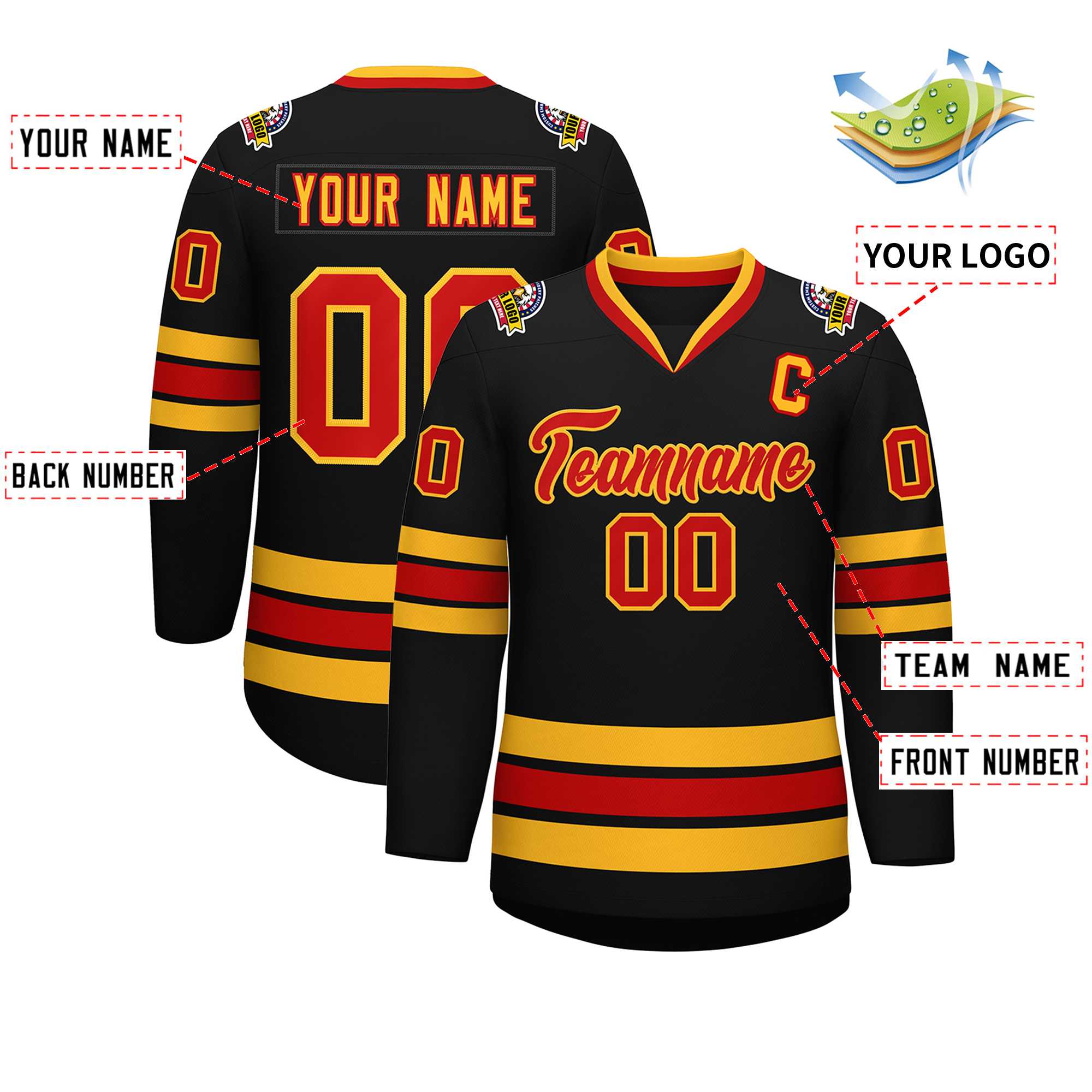 Custom Black Red-Gold Classic Style Hockey Jersey | KXKSHOP