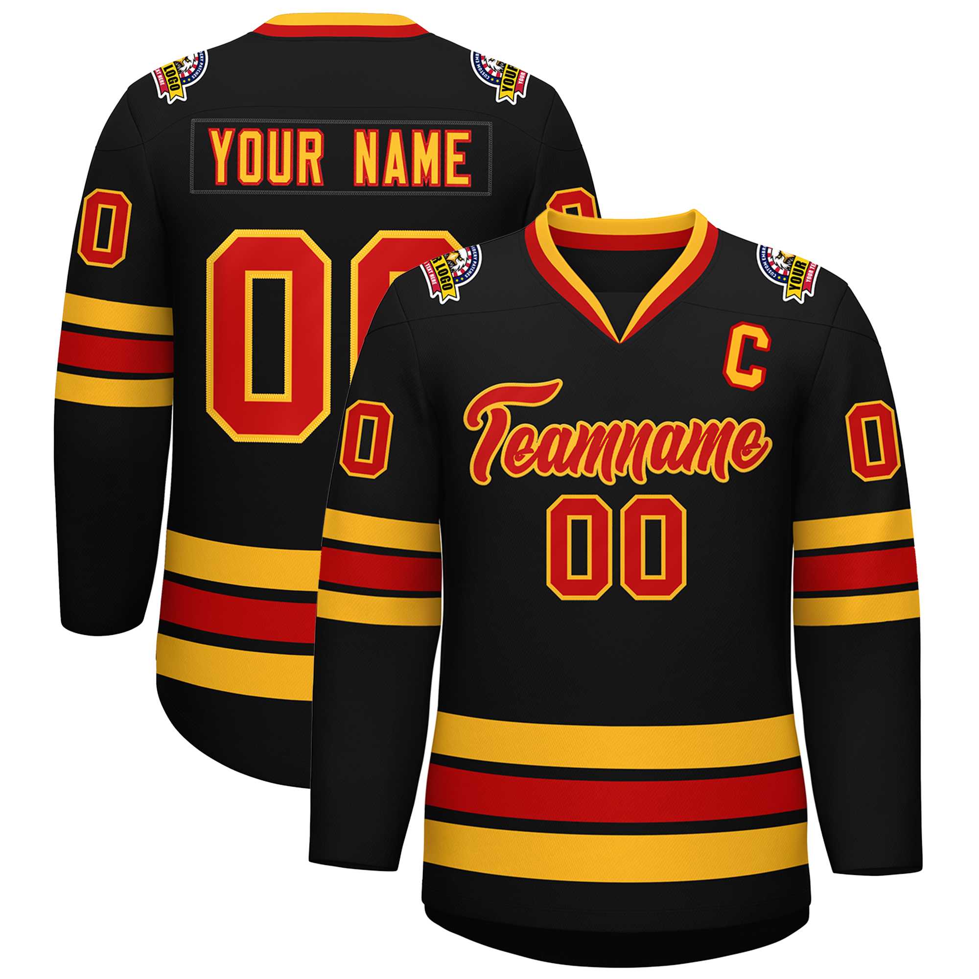 Custom Black Red-Gold Classic Style Hockey Jersey | KXKSHOP